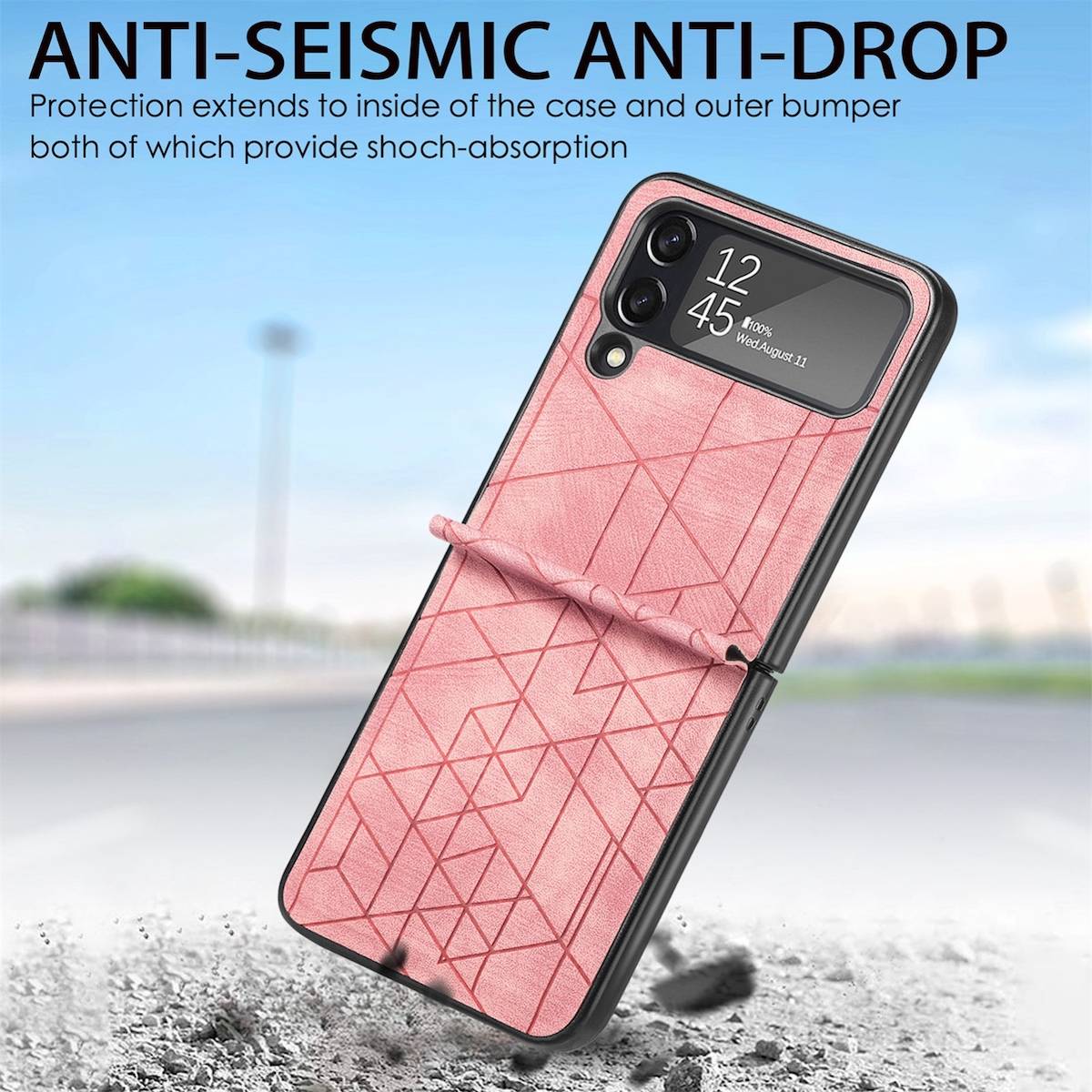Für Samsung Galaxy Z Flip4 Faltbare Handyhülle mit geometrischer 3D-Prägung Rosa Schutz Cover Handy Tasche