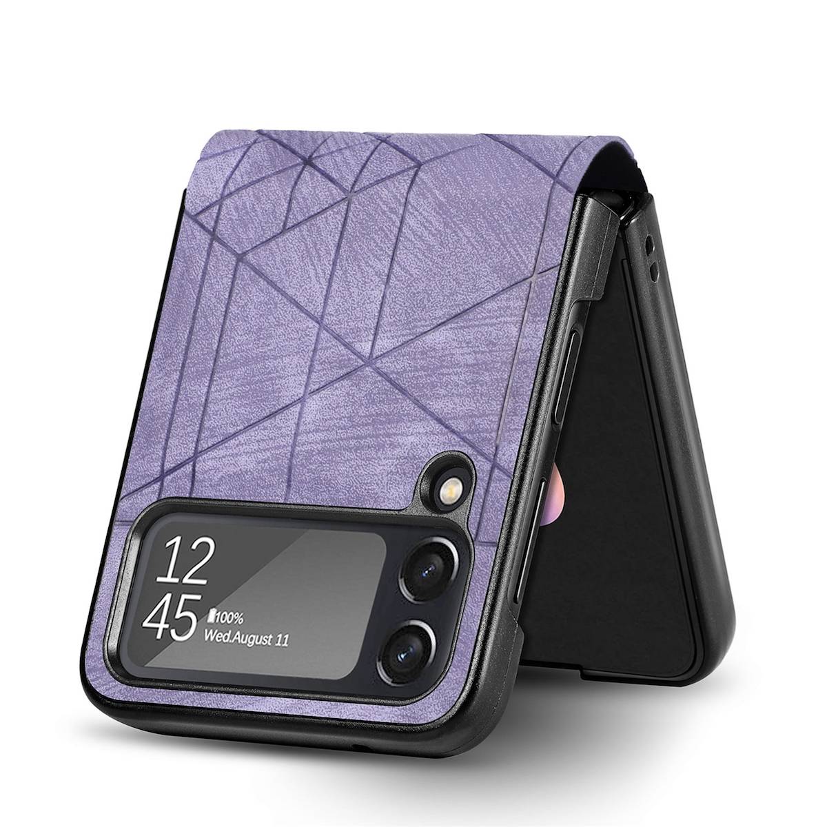 Für Samsung Galaxy Z Flip4 Faltbare Handyhülle mit geometrischer 3D-Prägung Lila Schutz Cover Handy Tasche
