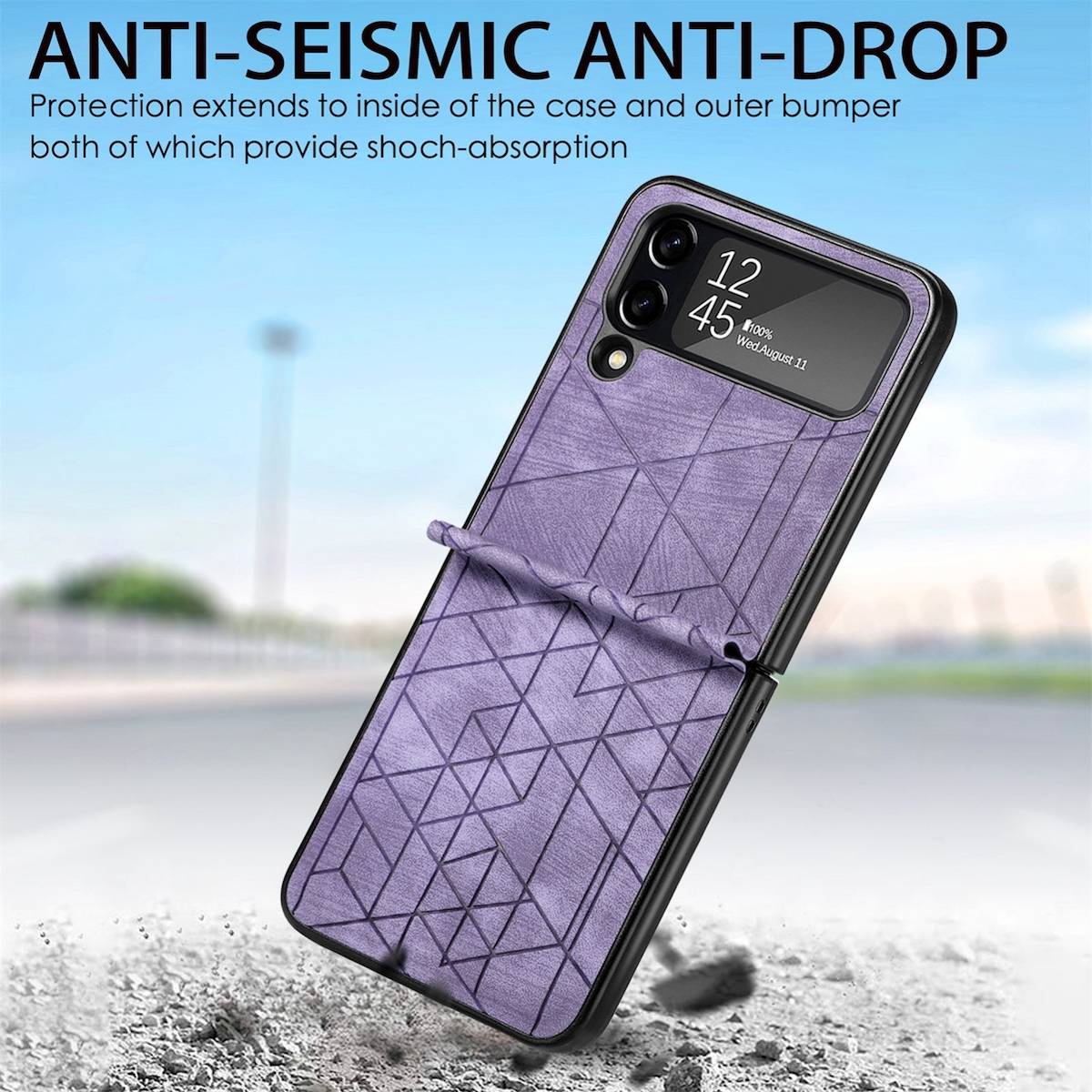 Für Samsung Galaxy Z Flip4 Faltbare Handyhülle mit geometrischer 3D-Prägung Lila Schutz Cover Handy Tasche