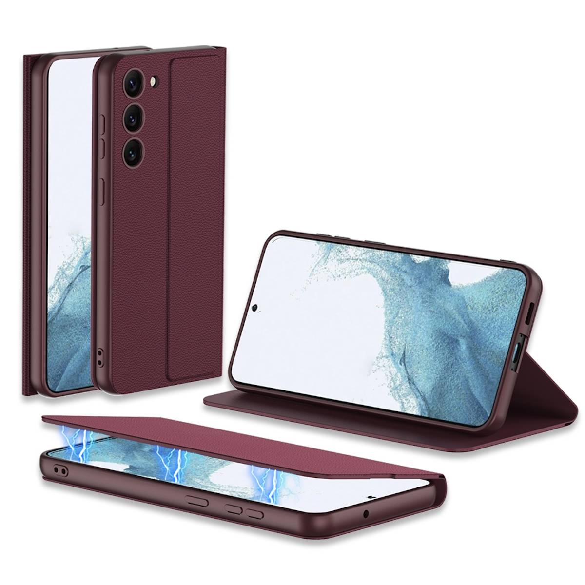 Für Samsung Galaxy S23 5G Magnet Schock Schutz Handy Tasche Rot Kunst-Leder Hülle Cover Etuis Zubehör Neu