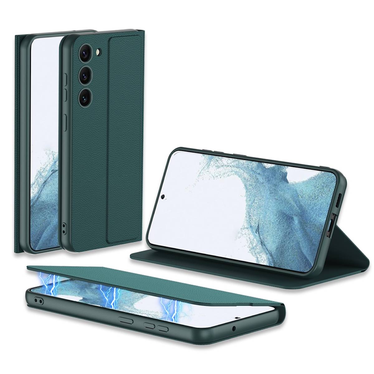 Für Samsung Galaxy S23 Plus 5G Magnet Schock Schutz Handy Tasche Grün Kunst-Leder Hülle Cover Etuis Zubehör Neu