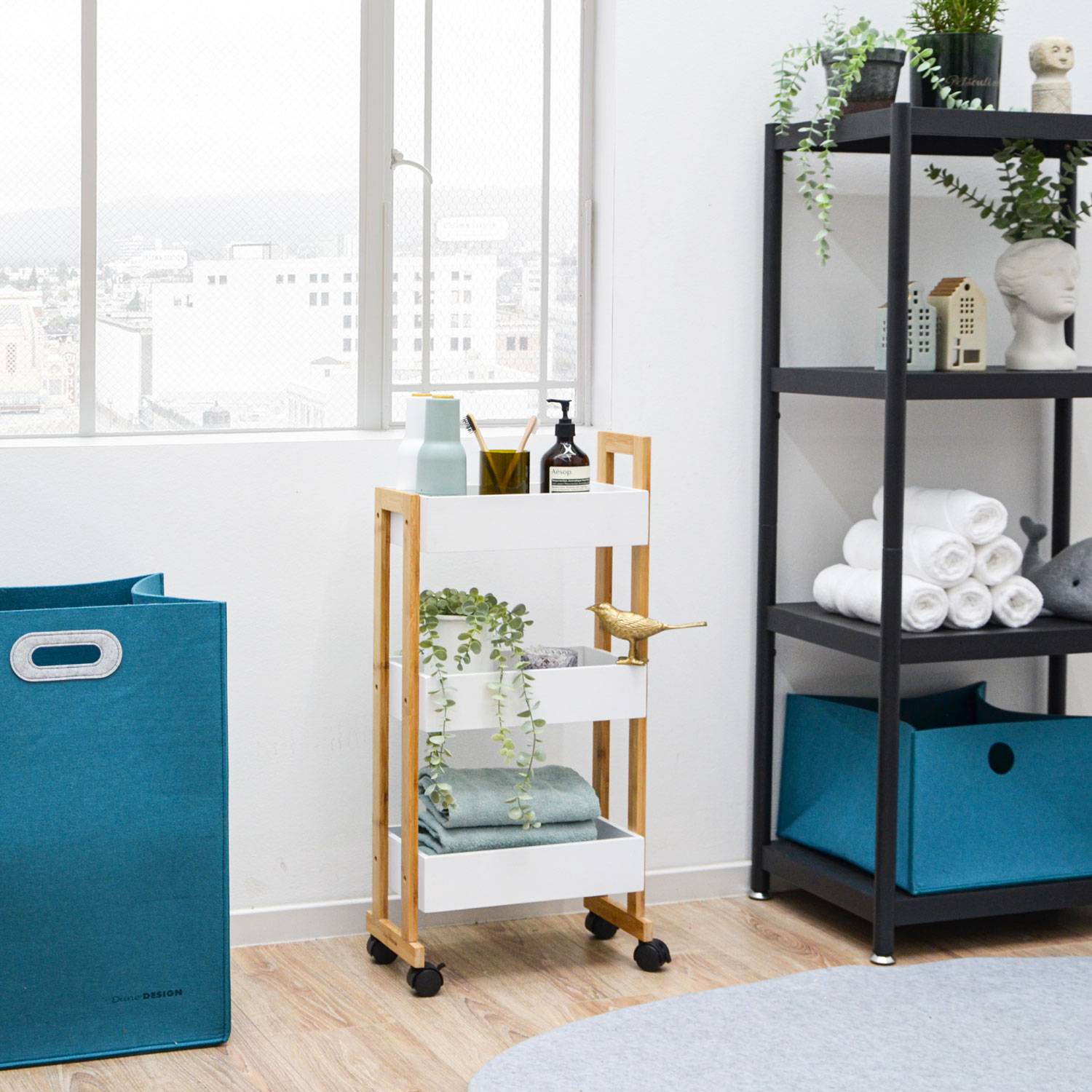 Bambus Nischenregal - 38x20x80 Schmales Regal auf Rollen Nischenwagen Küche Bad