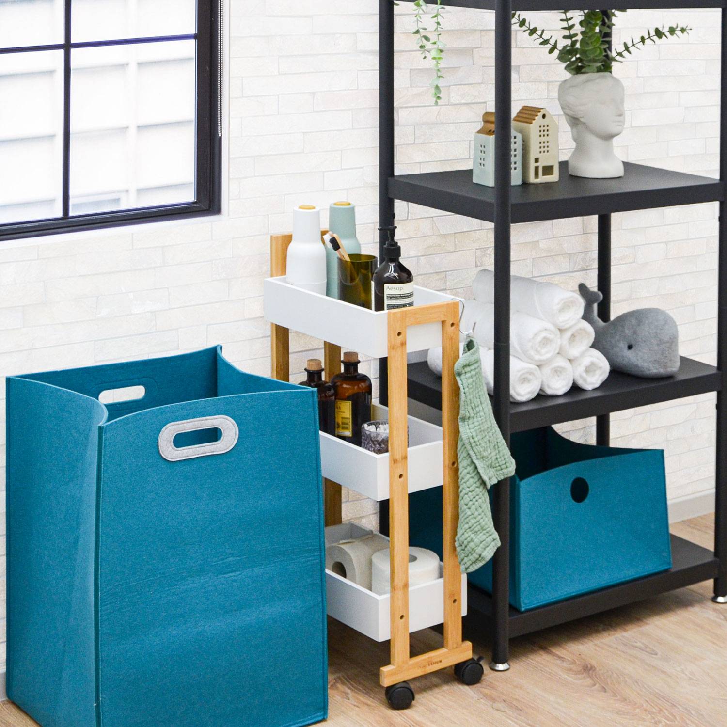 Bambus Nischenregal - 38x20x80 Schmales Regal auf Rollen Nischenwagen Küche Bad