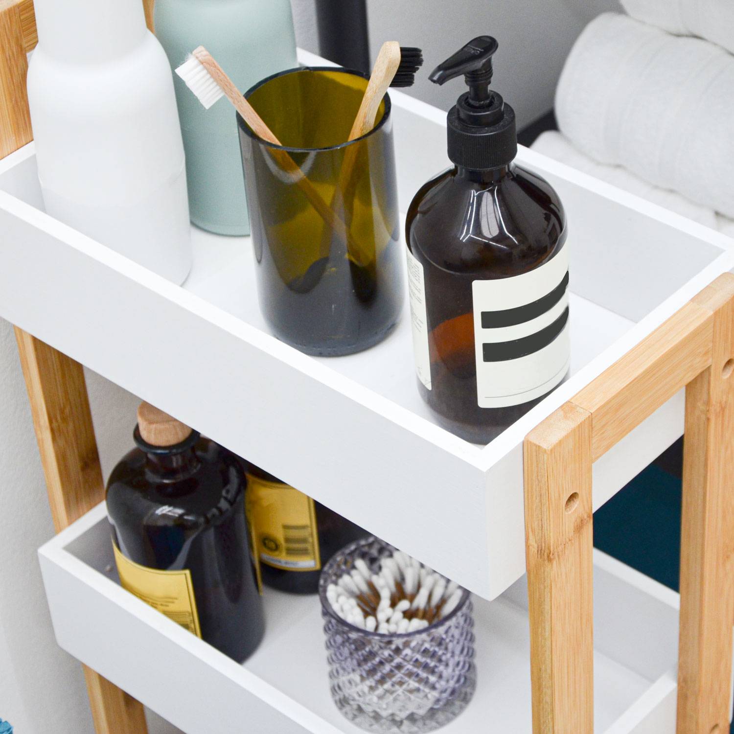 Bambus Nischenregal - 38x20x80 Schmales Regal auf Rollen Nischenwagen Küche Bad