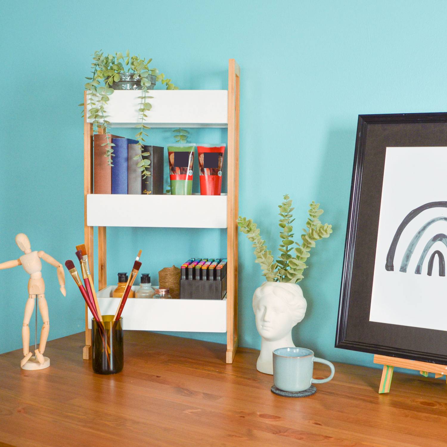 Bambus Nischenregal - 38x20x80 Schmales Regal auf Rollen Nischenwagen Küche Bad