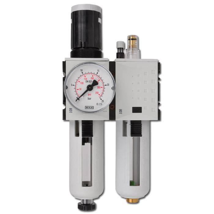 Wartungseinheit Futura - Filterregler 5µm + Tropfenöler - 16bar - bis 3500l/min - mit Manometer - Handablass