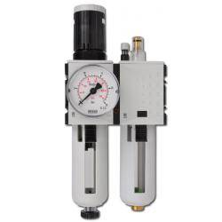 Wartungseinheit Futura - Filterregler 5µm + Tropfenöler - 16 bar - 1800 l/min - mit Manometer - Handablass - Gewinde G 1/4" innen