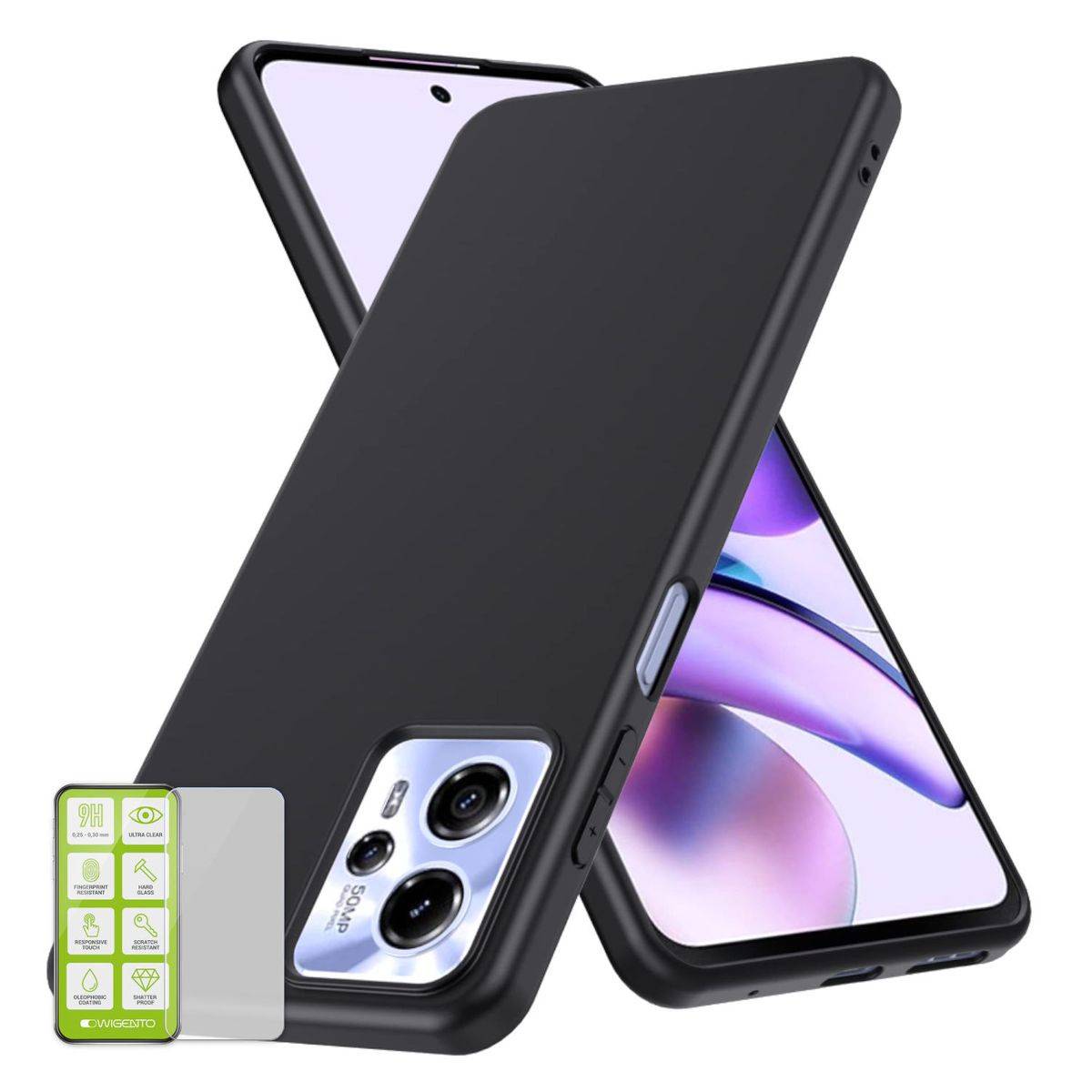 Für Motorola Moto G23 Silikoncase TPU Schwarz + 0,26 H9 Glas Handy Tasche Hülle Schutz Cover