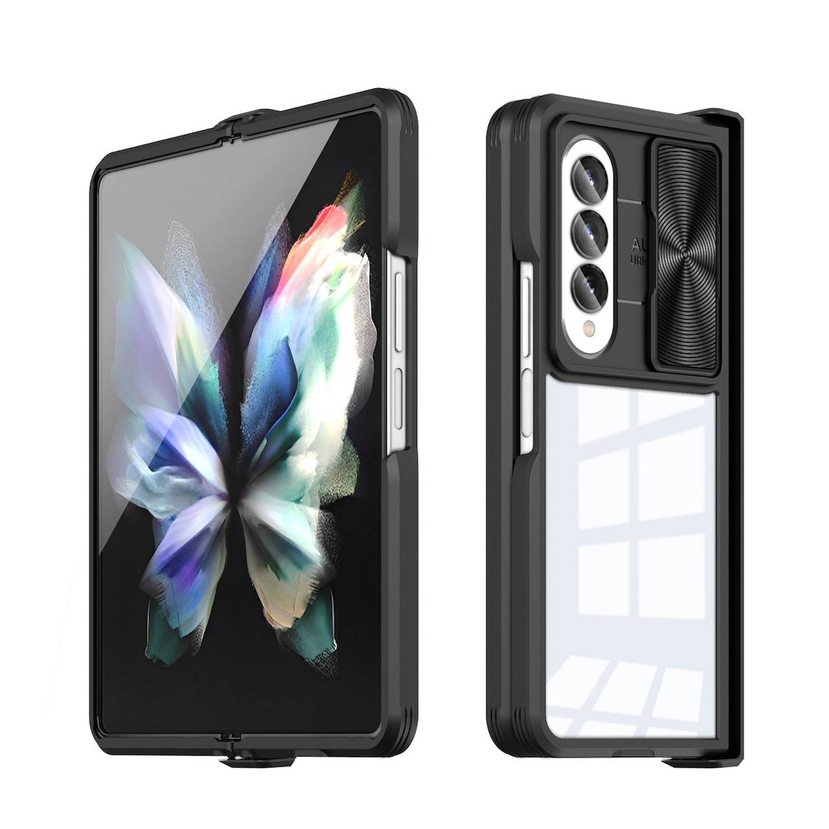 Für Samsung Galaxy Z Fold4 360 Grad Full Body Schutzhülle mit Kameraschutz Schwarz Schutz Cover Handy Tasche