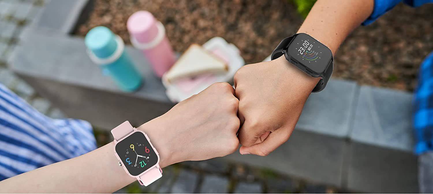 FOREVER Smartwatch IGO PRO JW-150 1,4" Zoll IP68 für Schritte, Thermometer, Puls, Spiele, Bluetooth-Verbindung Rosa