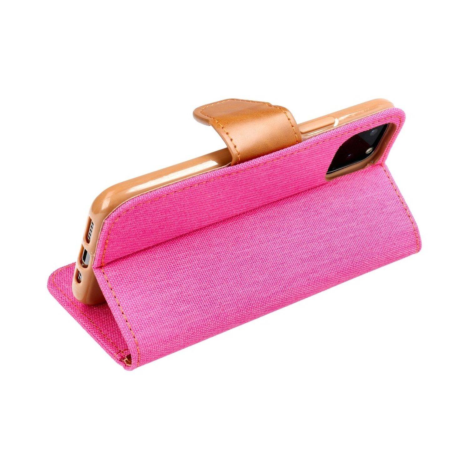 Elegante Buch-Tasche Hülle Fancy "Canvas"Book-Style Kartenfächer Wallet Schale kompatibel mit Samsung Galaxy A34 5G Rosa