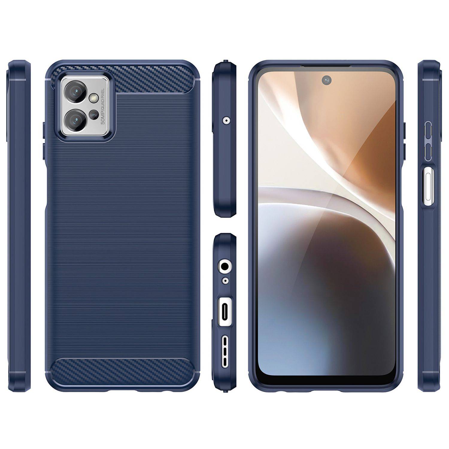 Carbon Case Hülle kompatibel mit Samsung Galaxy A14 5G flexible Silikon Carbon Hülle blau
