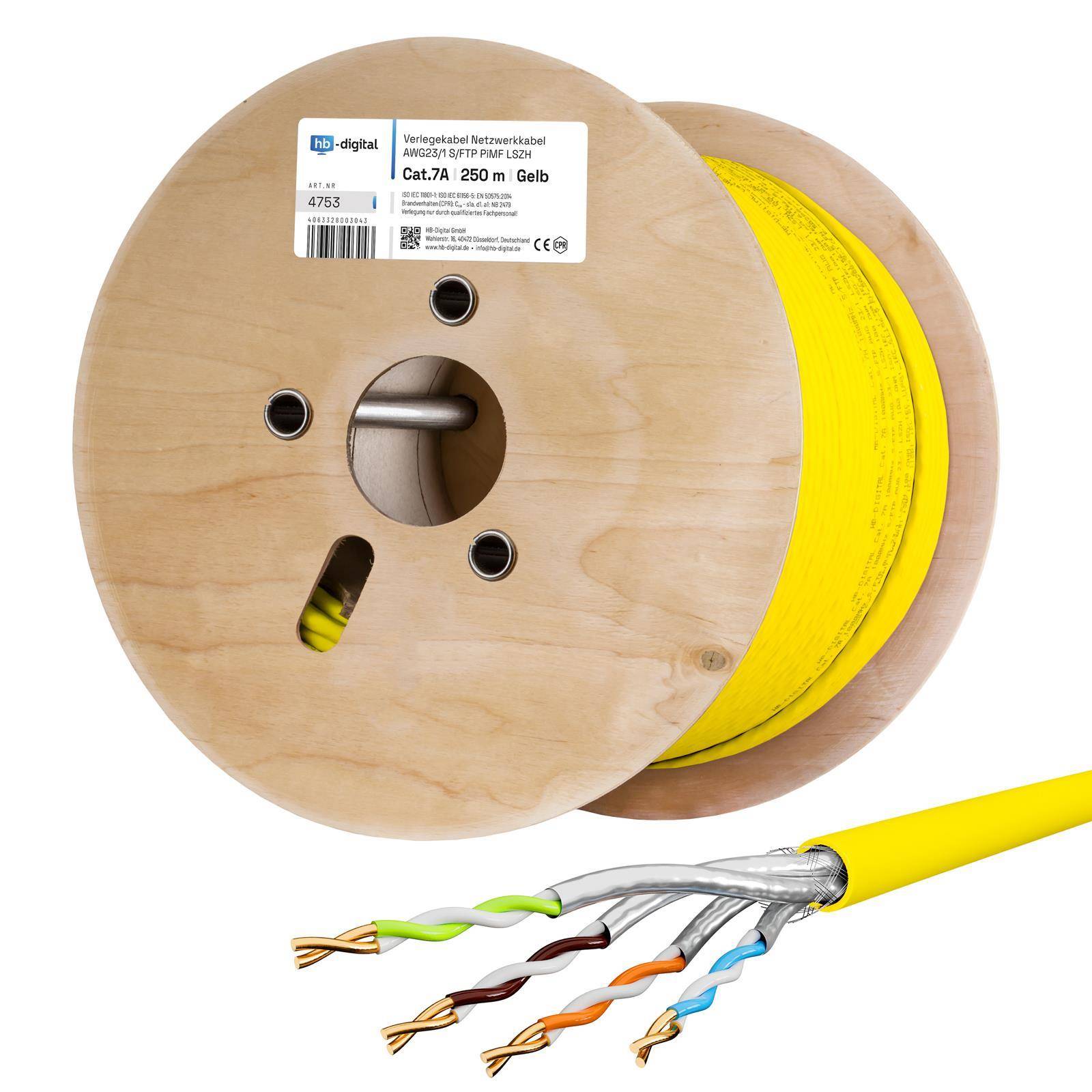Spule mit gelbem Netzwerkkabel mit der Aufschrift 