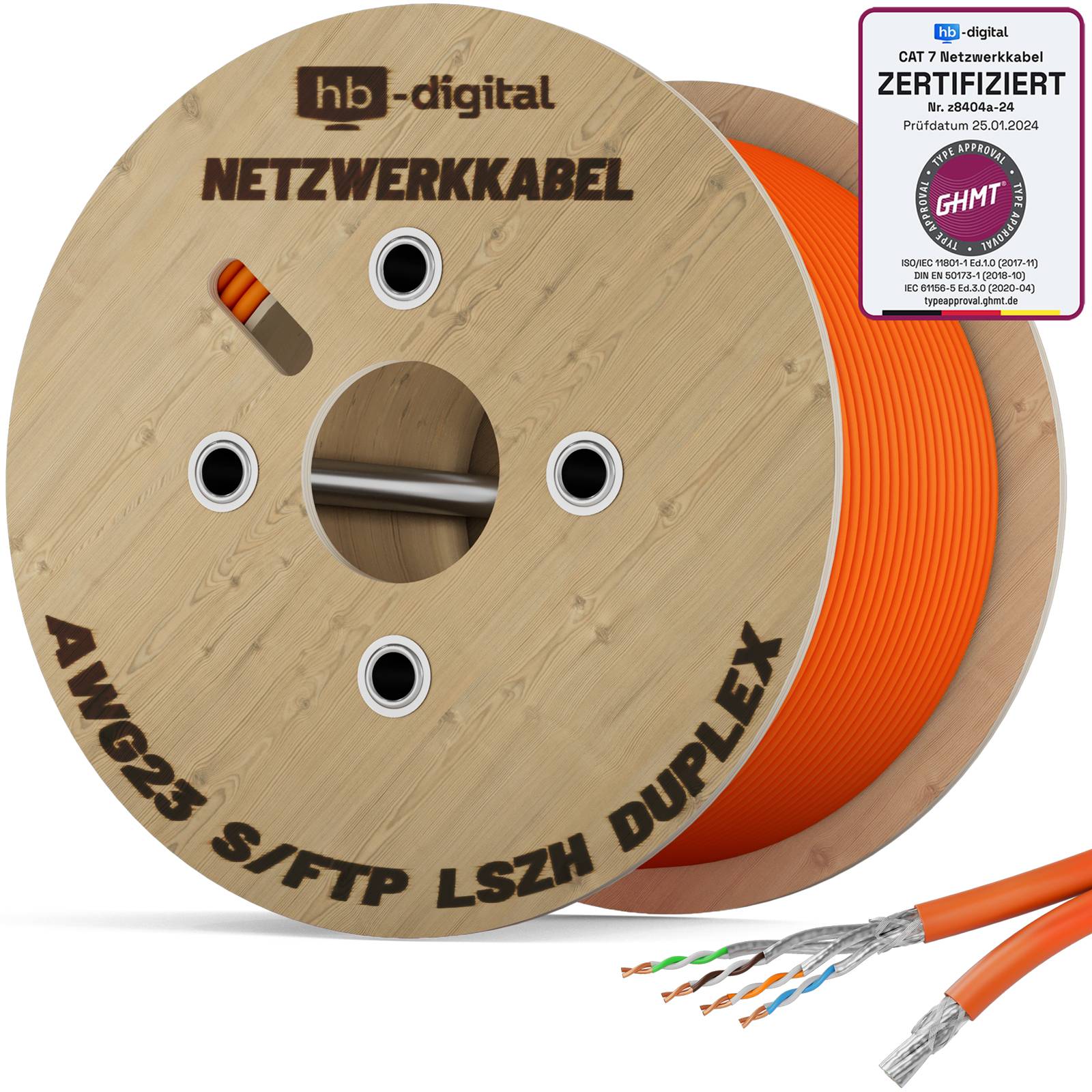hb-digital CAT7 Kabel 250m Duplex Ethernet Kabel CAT 7 S/FTP AWG23 LSZH orange