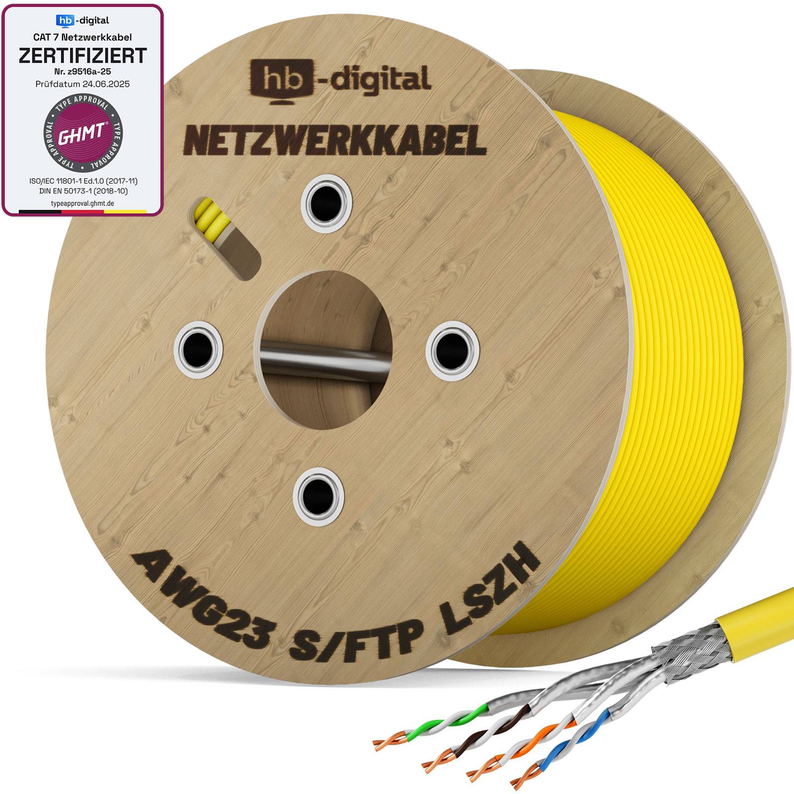 hb-digital CAT 7 Kabel 500m S FTP AWG23 LSZH 1000MHz gelb