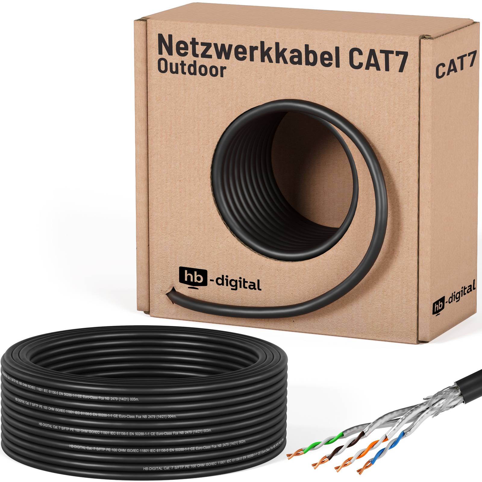 hb-digital 25m Netzwerkkabel CAT 7 Outdoor LAN Datenkabel S/FTP PE AWG23