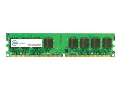 Grünes Dell-Computerspeicher-RAM-Modul auf weißem Hintergrund, das mehrere schwarze Speicherkerne und goldene Steckerkontakte zeigt.
