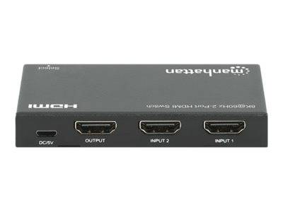 Manhattan HDMI Switch 2-Port, 8K@60Hz, Connects x2 HDMI sources to x1 display, Automatic Switching, Includes Micro-USB t