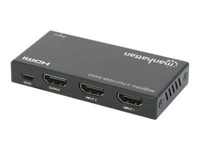 Manhattan HDMI Switch 2-Port, 8K@60Hz, Connects x2 HDMI sources to x1 display, Automatic Switching, Includes Micro-USB t