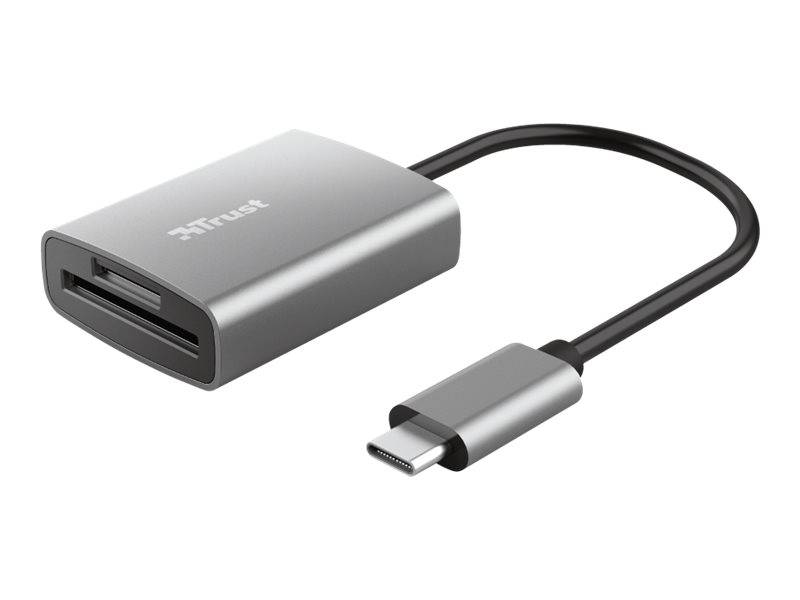USB-C-Adapterkabel mit einem kleinen grauen USB-A-Buchse und einem USB-C-Stecker auf einem schwarzen Kabel.