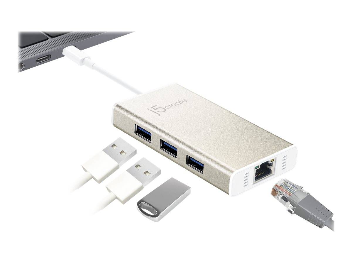 j5create JCH471 - Netzwerkadapter - USB-C - Gigabit Ethernet x 1 + USB 3.0 x 3