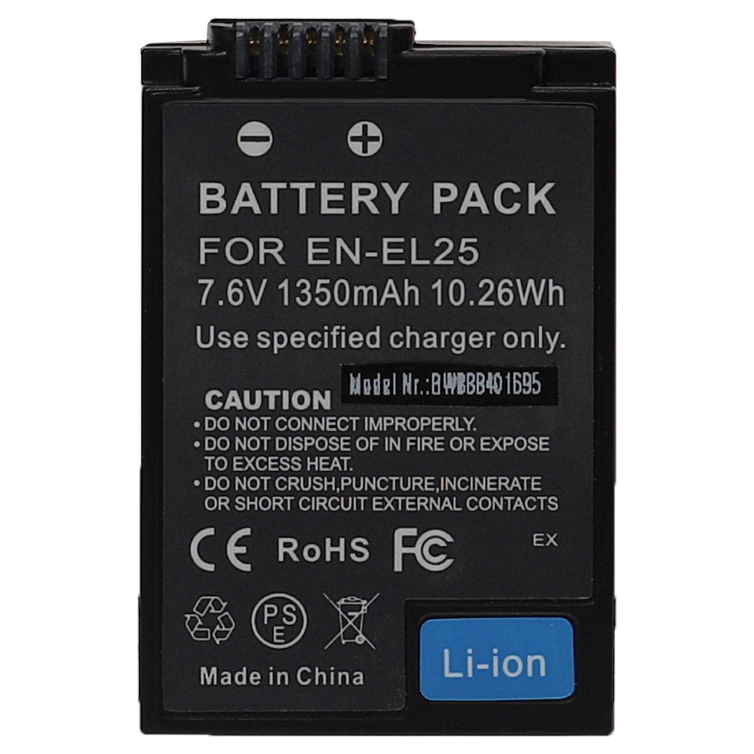 vhbw Akku Ersatz für Nikon EN-EL25a, EN-EL25, VFB12502 für Kamera (1350 mAh, 7,6 V, Li-Ion)