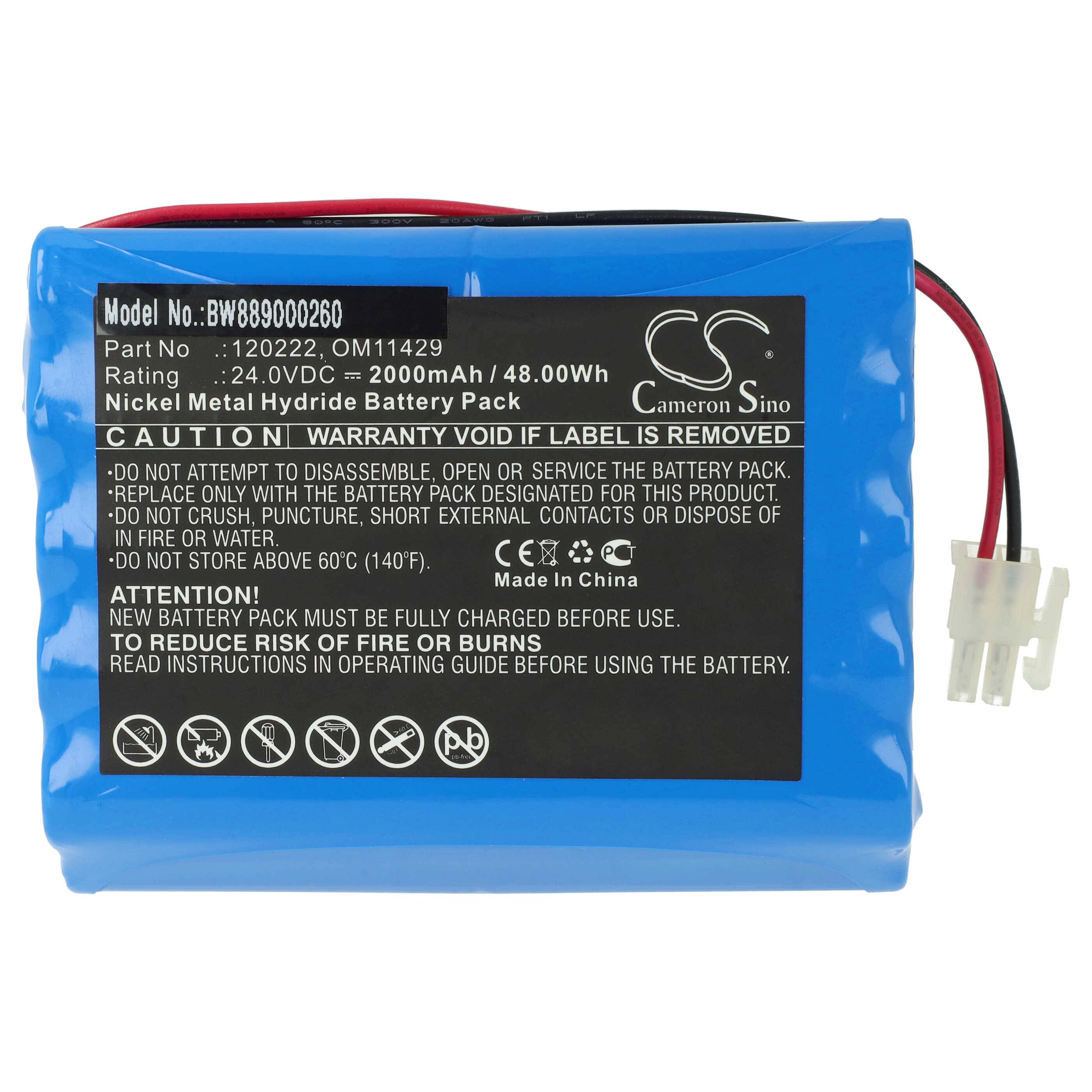 vhbw Akku Ersatz für Cardioline 1220211-01, AMED5062, AS30008, B11429, 0593, 120222 für Medizintechnik (2000mAh, 24V, NiMH)