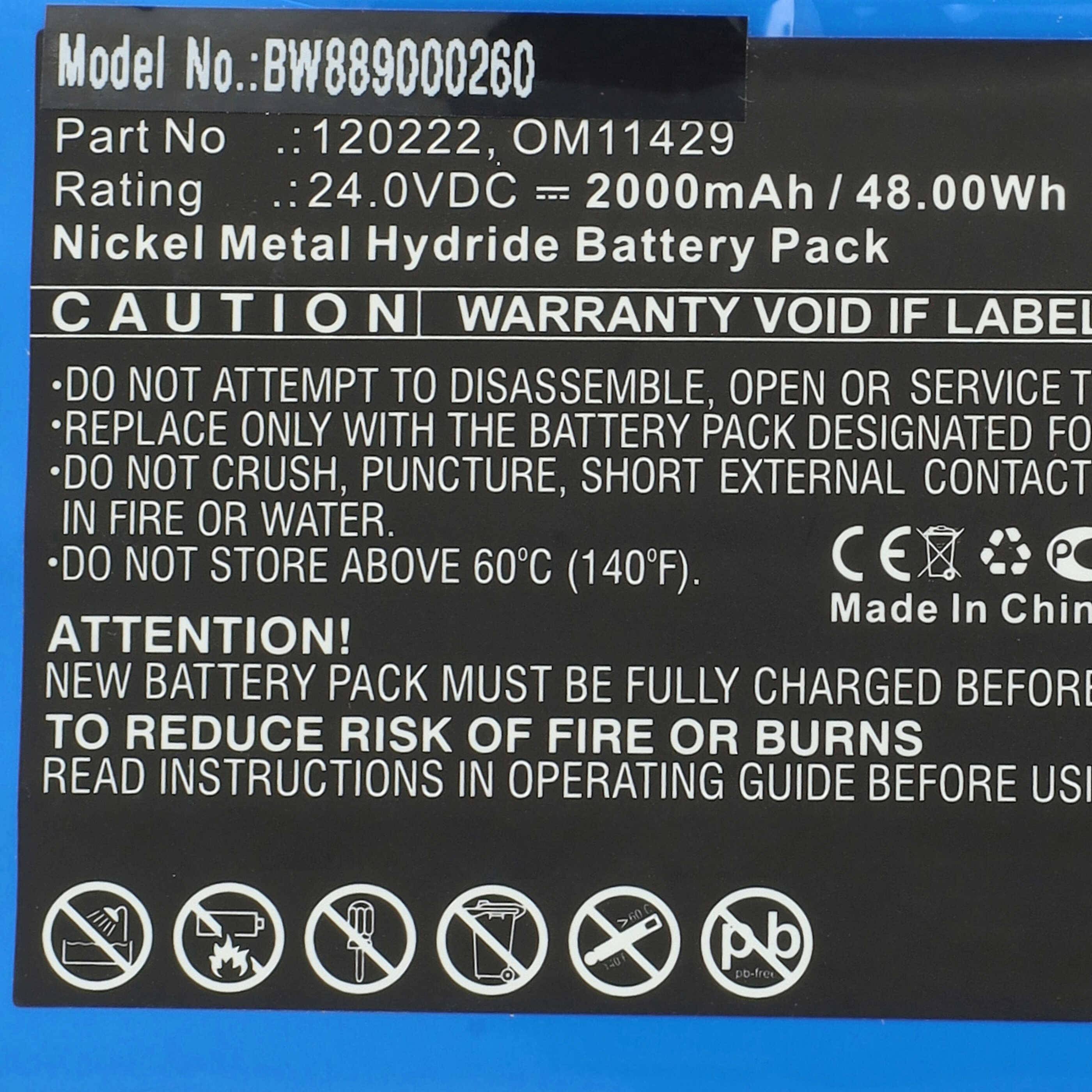 vhbw Akku Ersatz für Cardioline 1220211-01, AMED5062, AS30008, B11429, 0593, 120222 für Medizintechnik (2000mAh, 24V, NiMH)