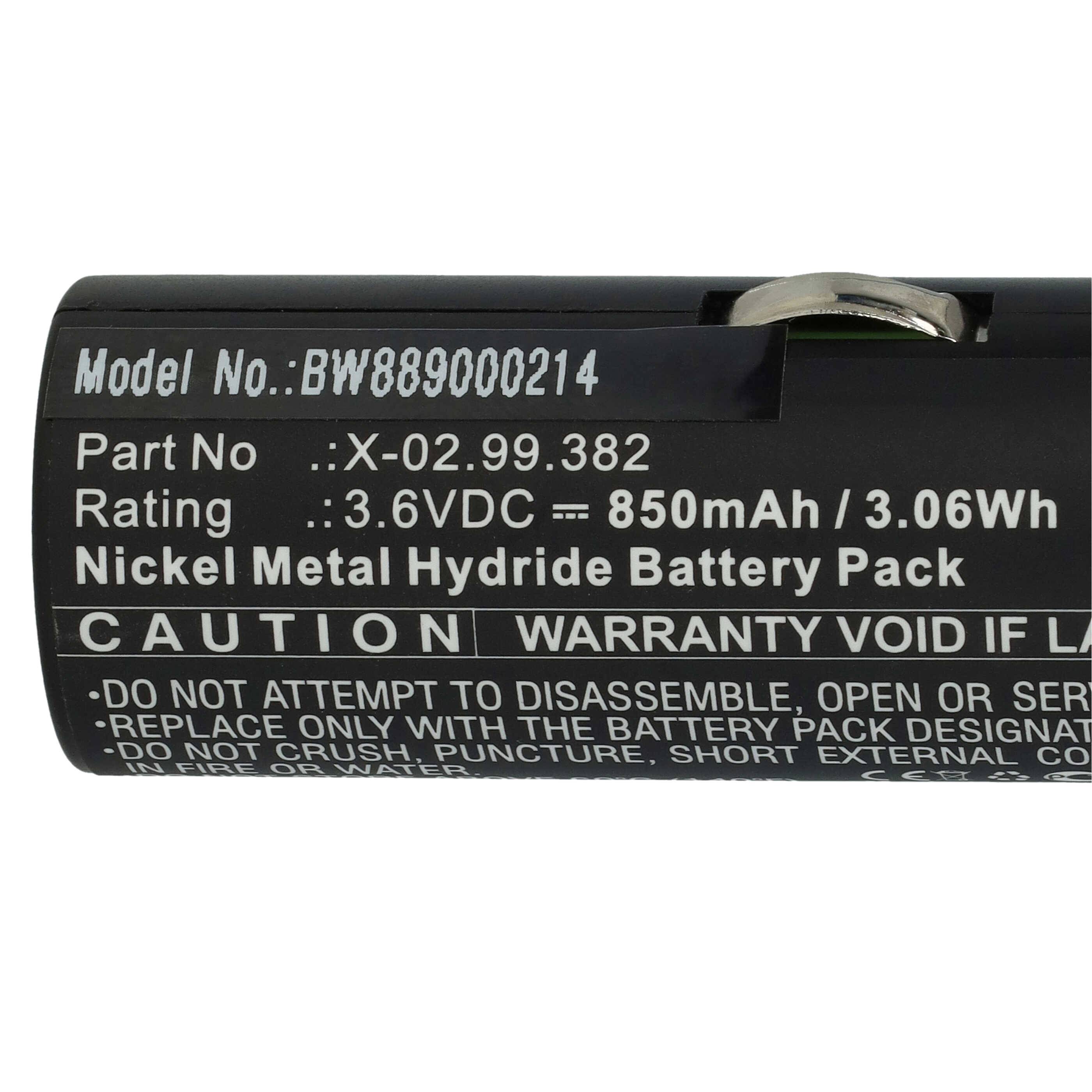 vhbw Akku Ersatz für Heine X-02.99.382, X-02.99.380, BATT/110904-A1 für Medizintechnik (850 mAh, 3,6 V, NiMH)