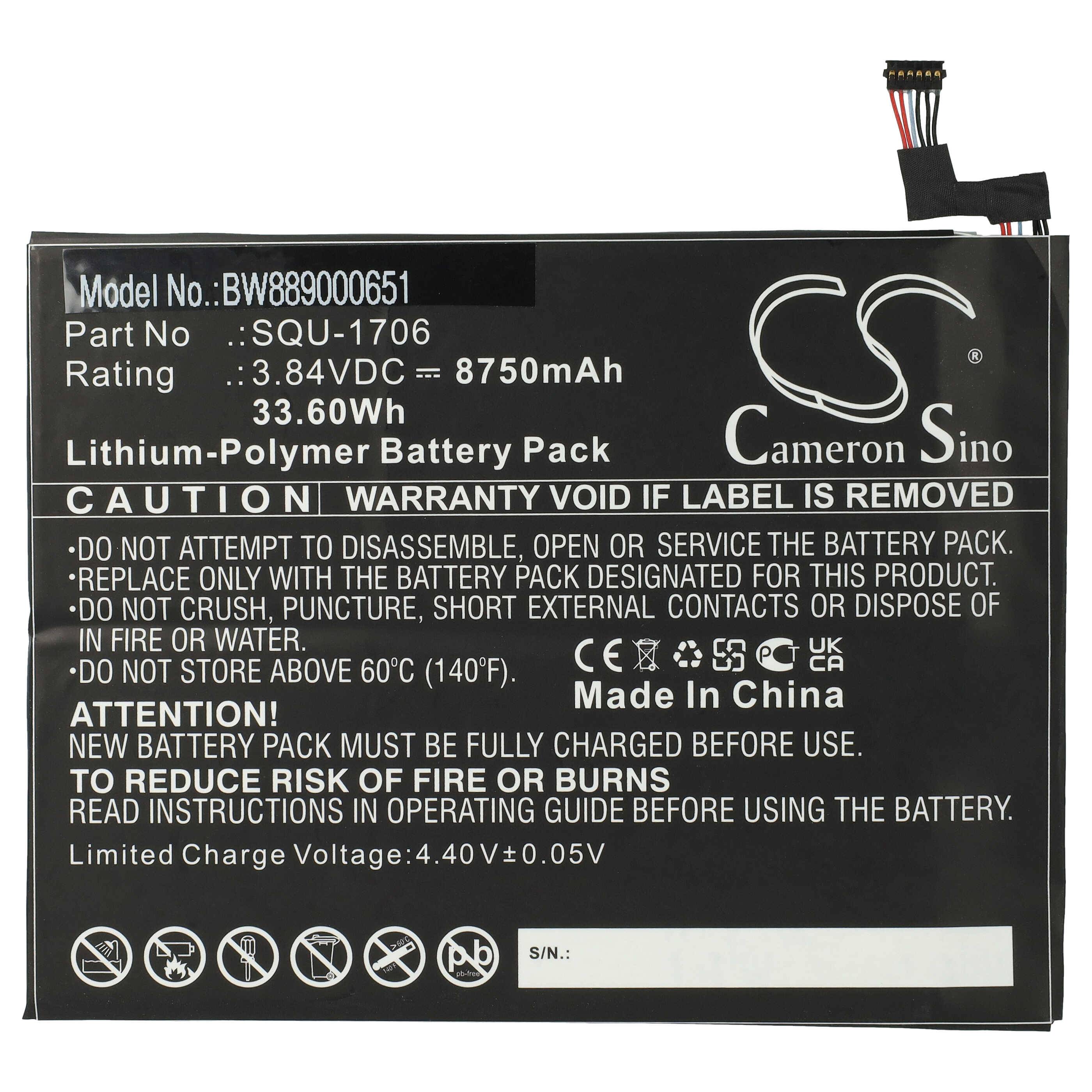 vhbw Akku kompatibel mit Acer Chromebook Tab 10, Tab 10 D651N Tablet Pad (8750 mAh, 3,84 V, Li-Polymer)