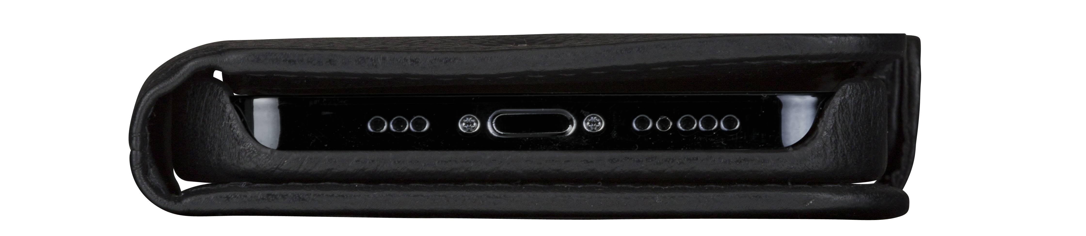 Schwarzer rechteckiger Lautsprecher oder Soundbar mit glänzendem mittlerem Panel und mehreren kleinen kreisförmigen Lüftungsöffnungen auf weißem Hintergrund