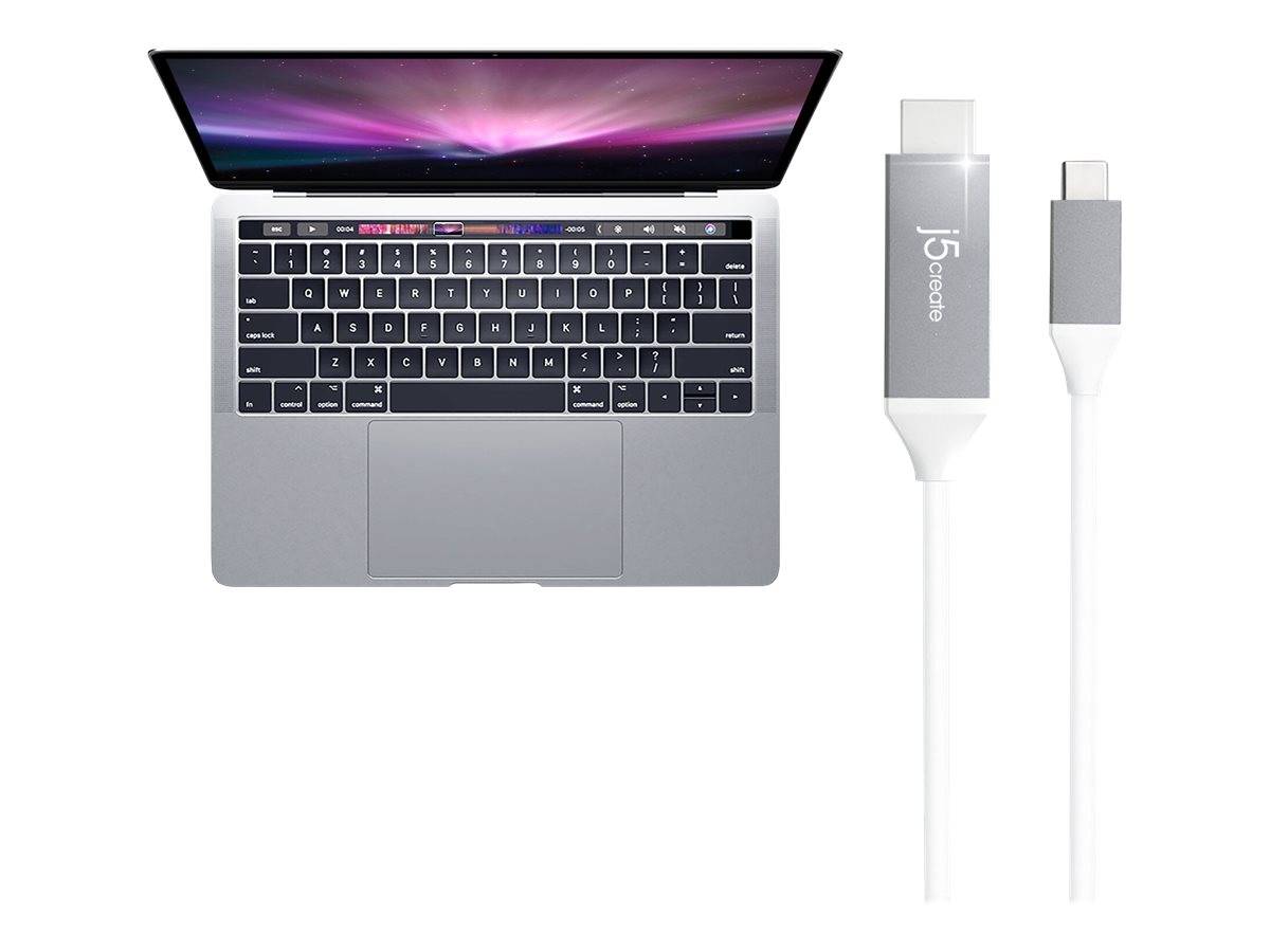 j5create JCC153G - Adapterkabel - 24 pin USB-C männlich zu HDMI männlich - 1.524 m - Grau - unterstützt 4K 60 Hz (3840 x