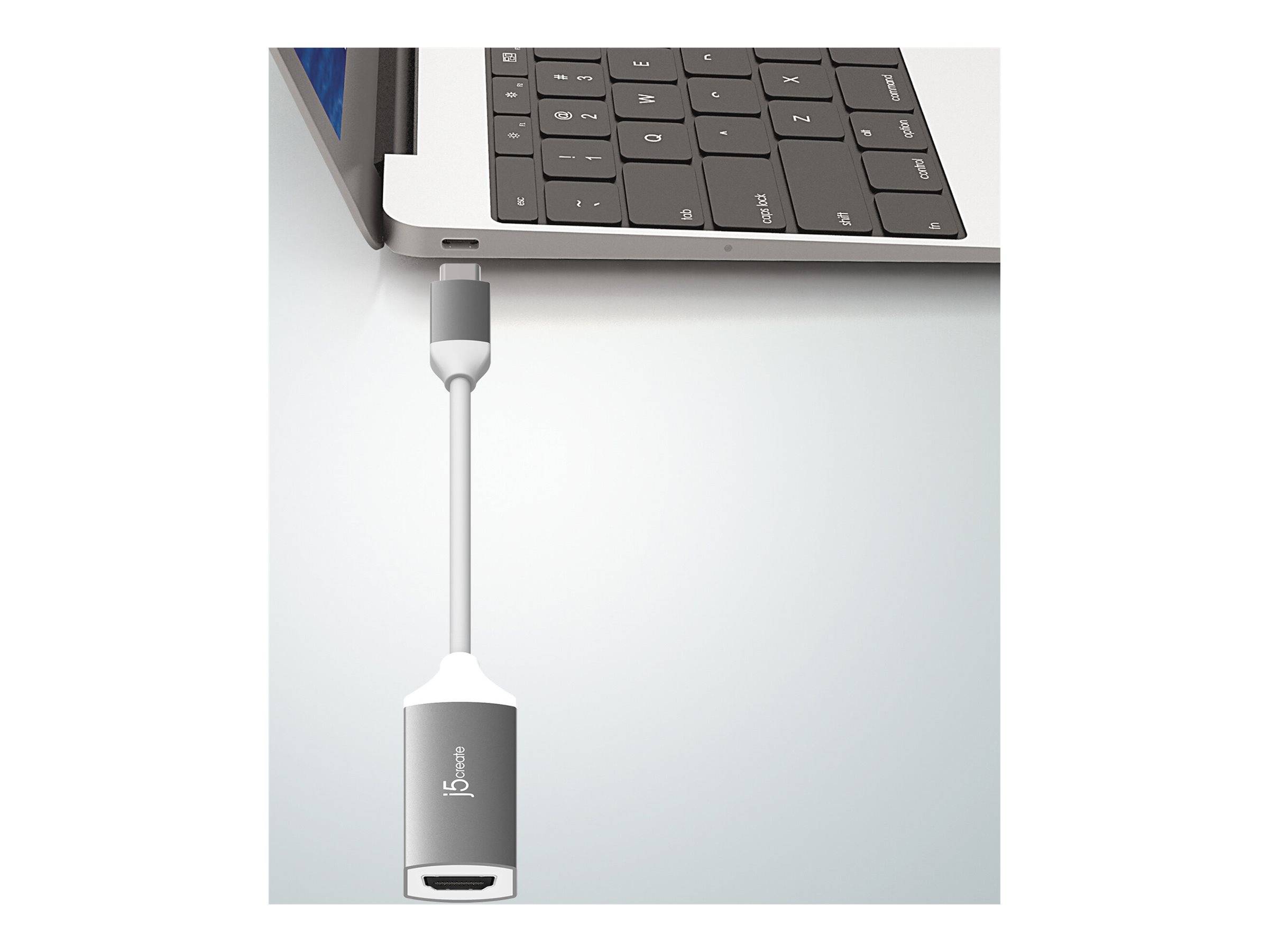 j5create JCA153G - Videoadapter - 24 pin USB-C männlich zu HDMI weiblich - 10 cm - abgeschirmt - weiß, Space-grau - unte