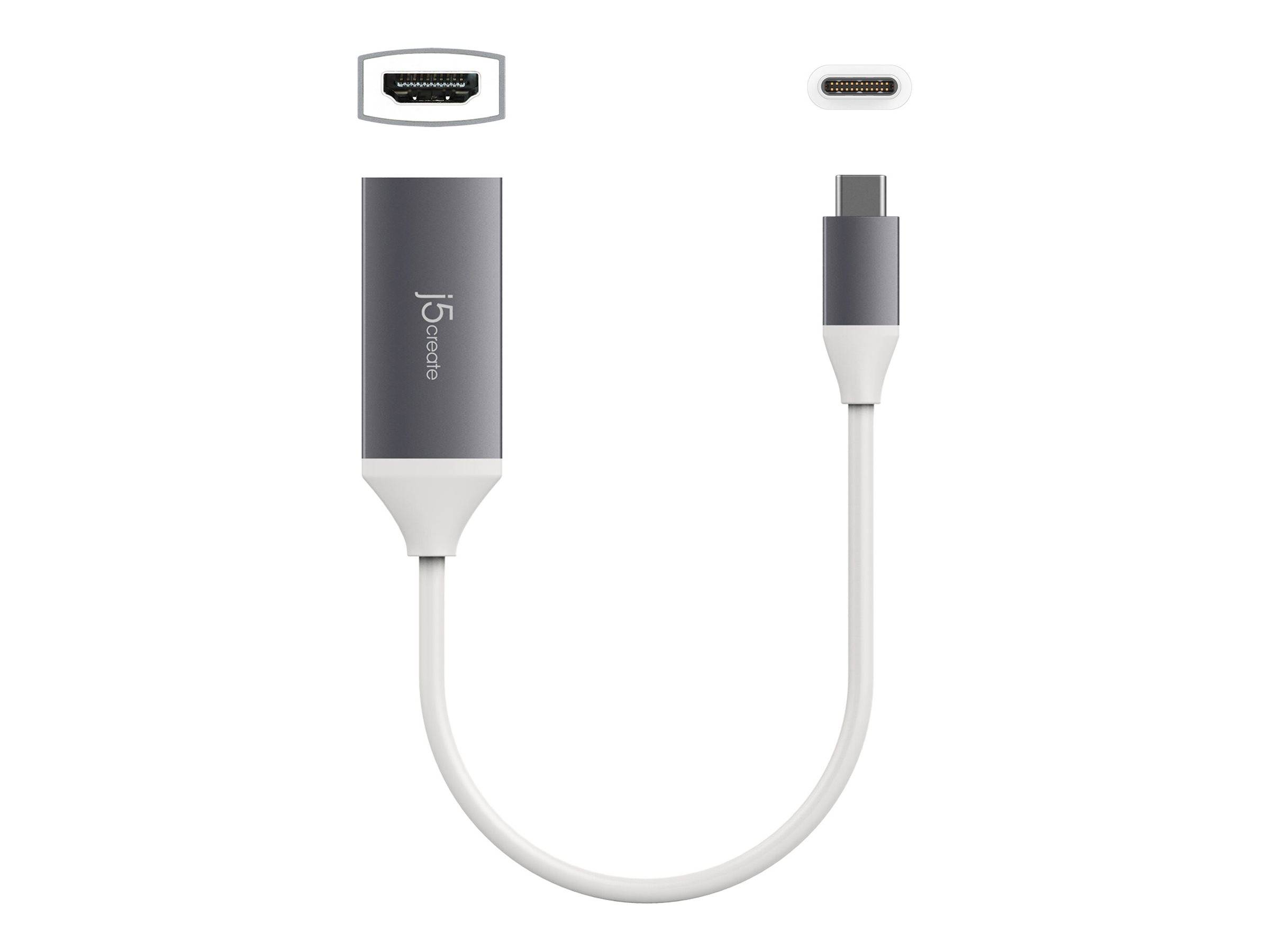 j5create JCA153G - Videoadapter - 24 pin USB-C männlich zu HDMI weiblich - 10 cm - abgeschirmt - weiß, Space-grau - unte