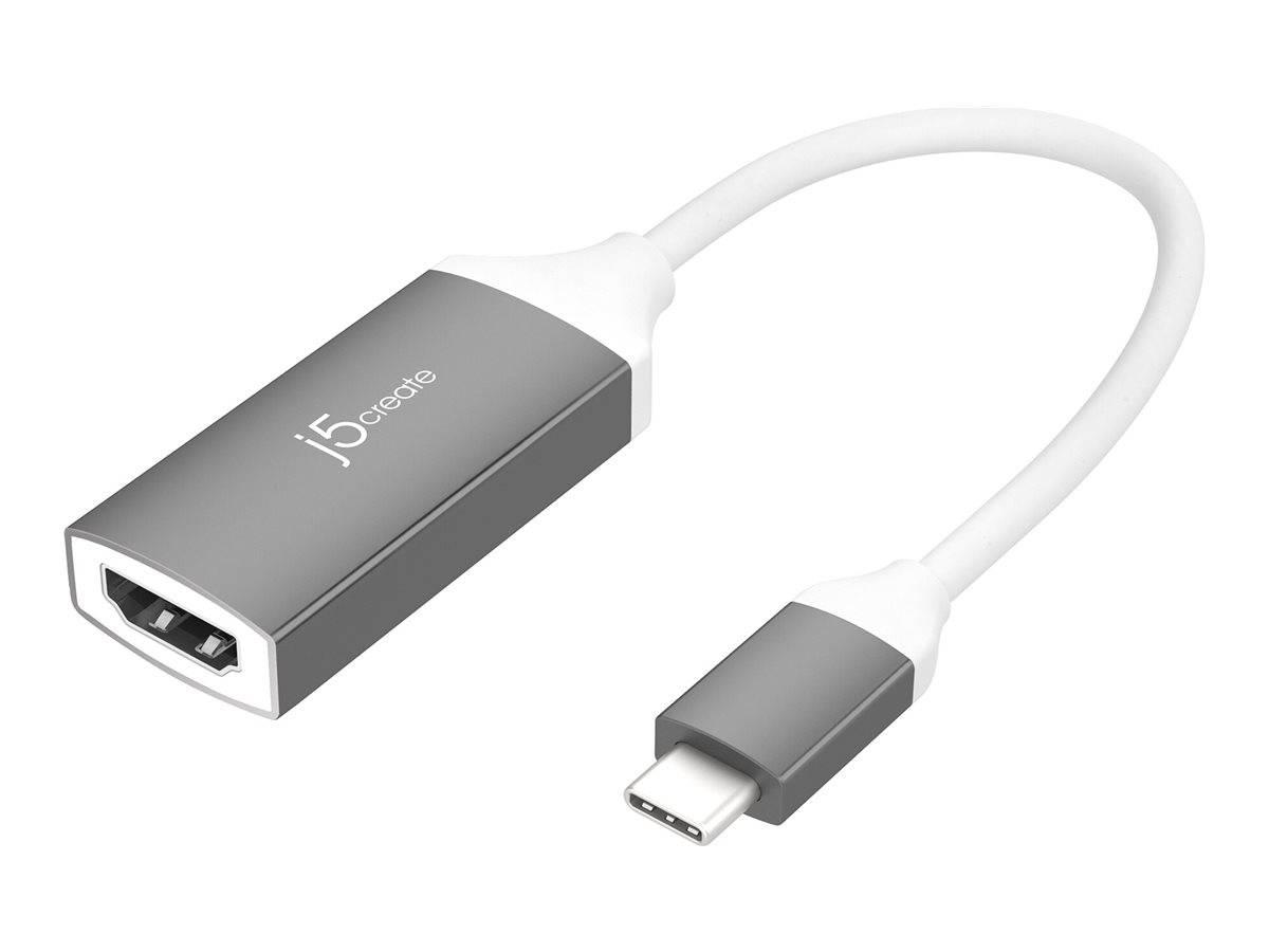 j5create JCA153G - Videoadapter - 24 pin USB-C männlich zu HDMI weiblich - 10 cm - abgeschirmt - weiß, Space-grau - unte