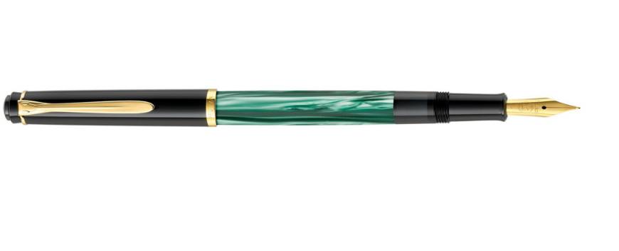 Pelikan 994095, Schwarz, Gold, Grün, Marmorfarbe, Integriertes Befüllsystem, Harz, Gold, Kursiv nib, Vergoldete Stahl