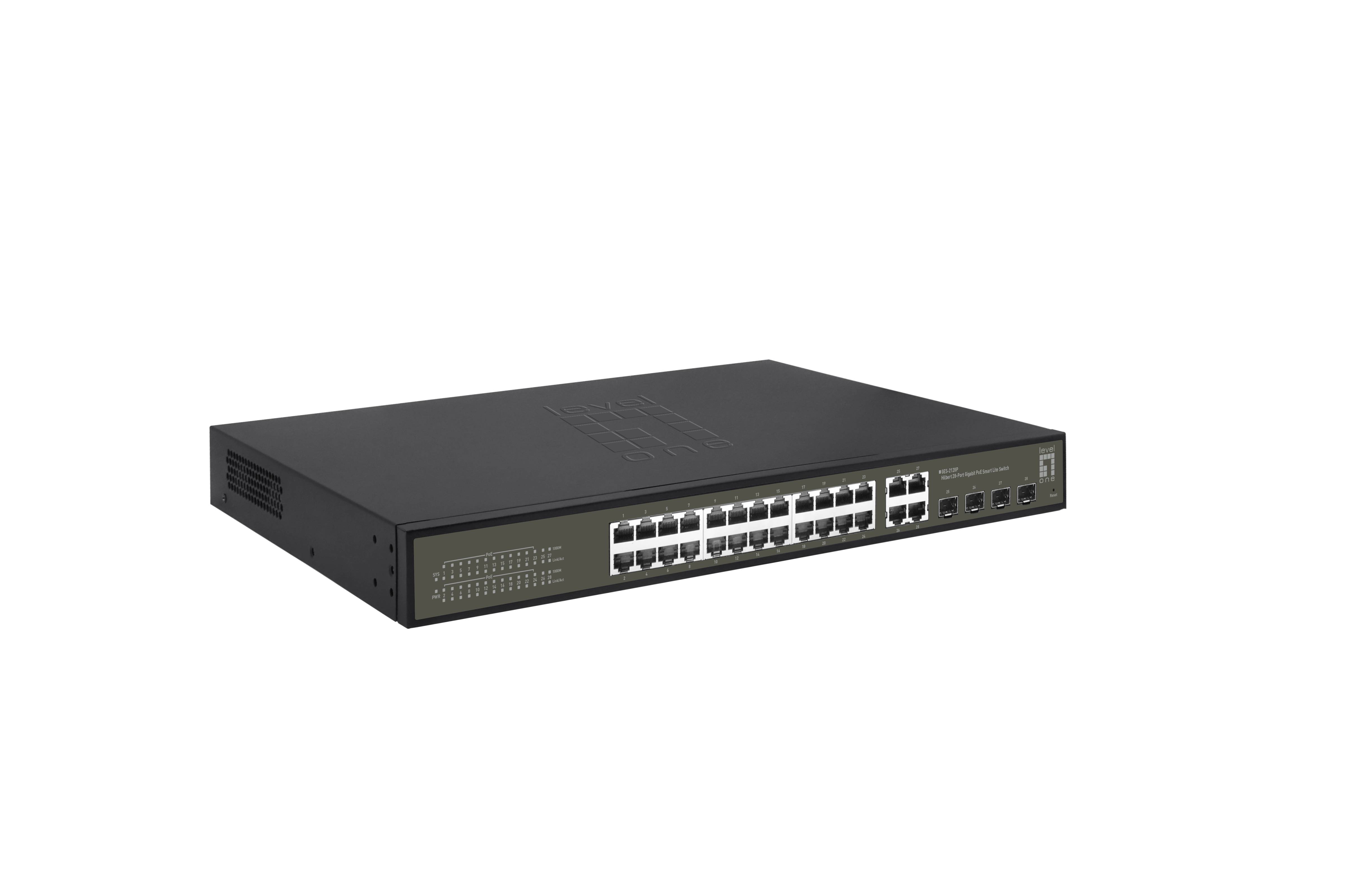 LevelOne Hilbert 28-Port Gigabit PoE Smart Lite Switch - 24 PoE Ausgänge - 4 x Gigabit SFP/RJ45 Combo - 802.3at/af PoE - 380W PoE-Leistungsbudget