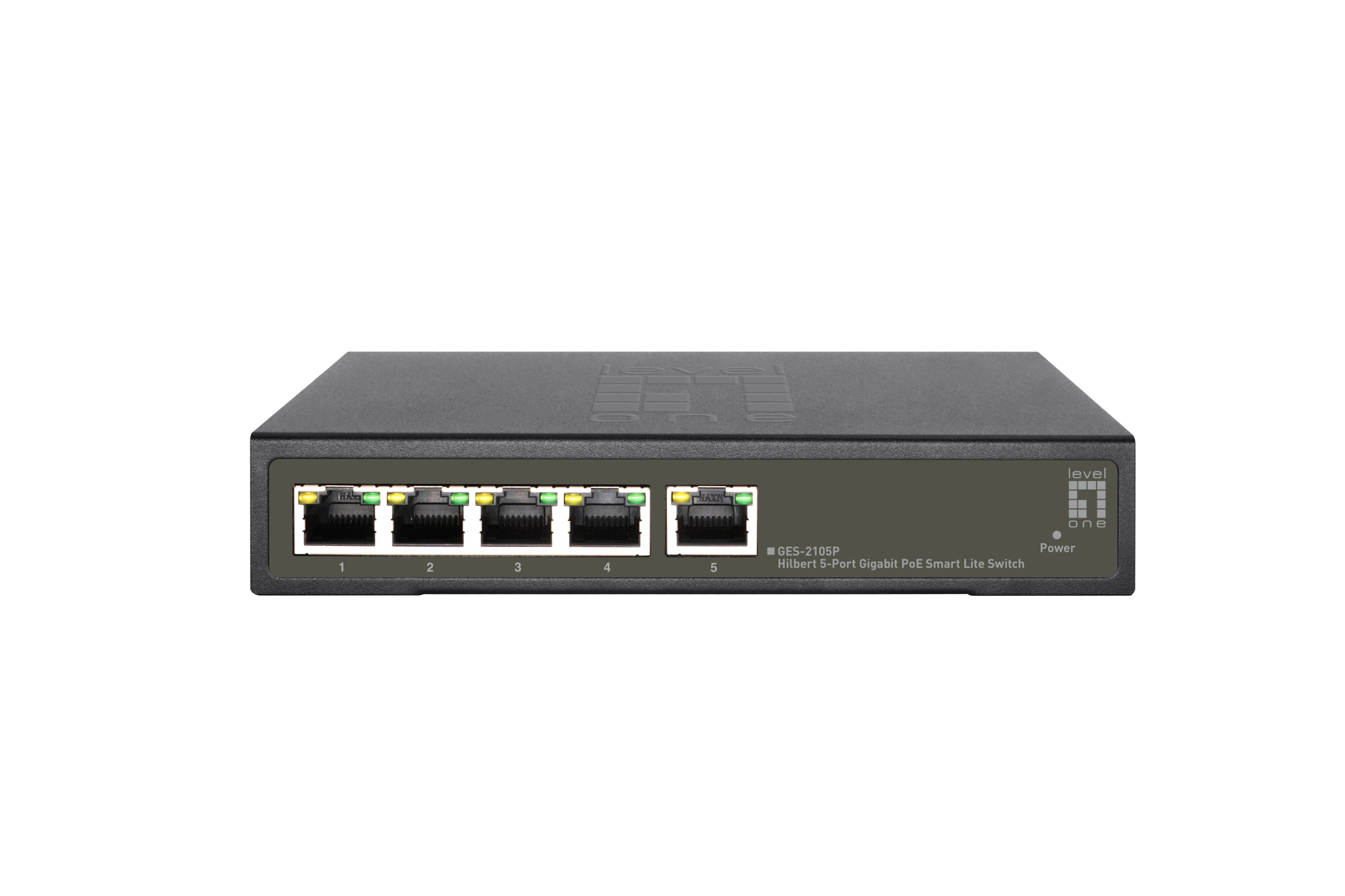 LevelOne Hilbert 5-Port Gigabit PoE Smart Lite Switch - 802.3at/af PoE - 4 PoE Ausgänge - 60W PoE-Leistungsbudget - Managed - L2 - Gigabit Ethernet