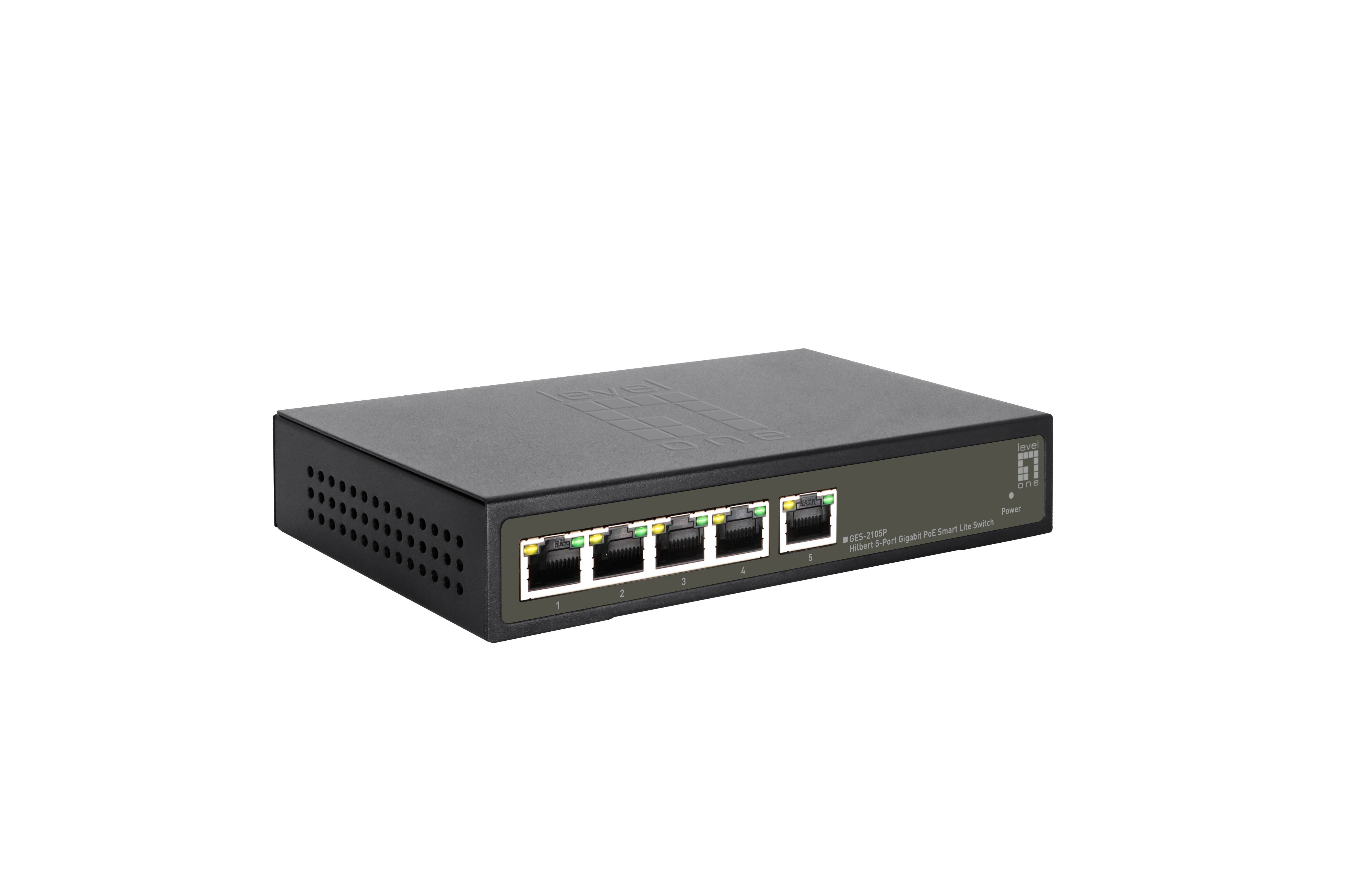 LevelOne Hilbert 5-Port Gigabit PoE Smart Lite Switch - 802.3at/af PoE - 4 PoE Ausgänge - 60W PoE-Leistungsbudget - Managed - L2 - Gigabit Ethernet