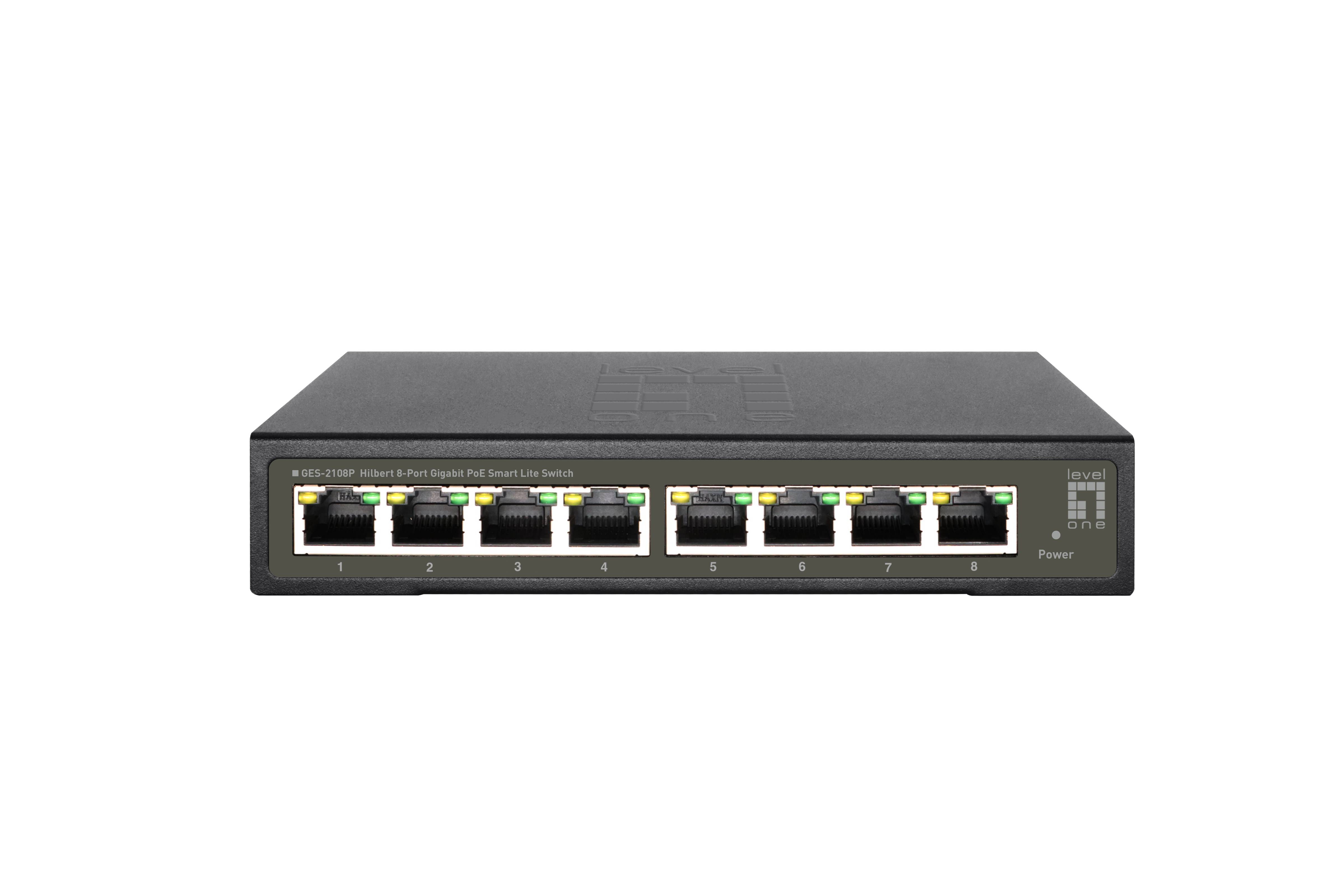 LevelOne Hilbert 8-Port Gigabit PoE Smart Lite Switch - 802.3at/af PoE - 8 PoE Ausgänge - 112.8W PoE-Leistungsbudget - Managed - L2 - Gigabit