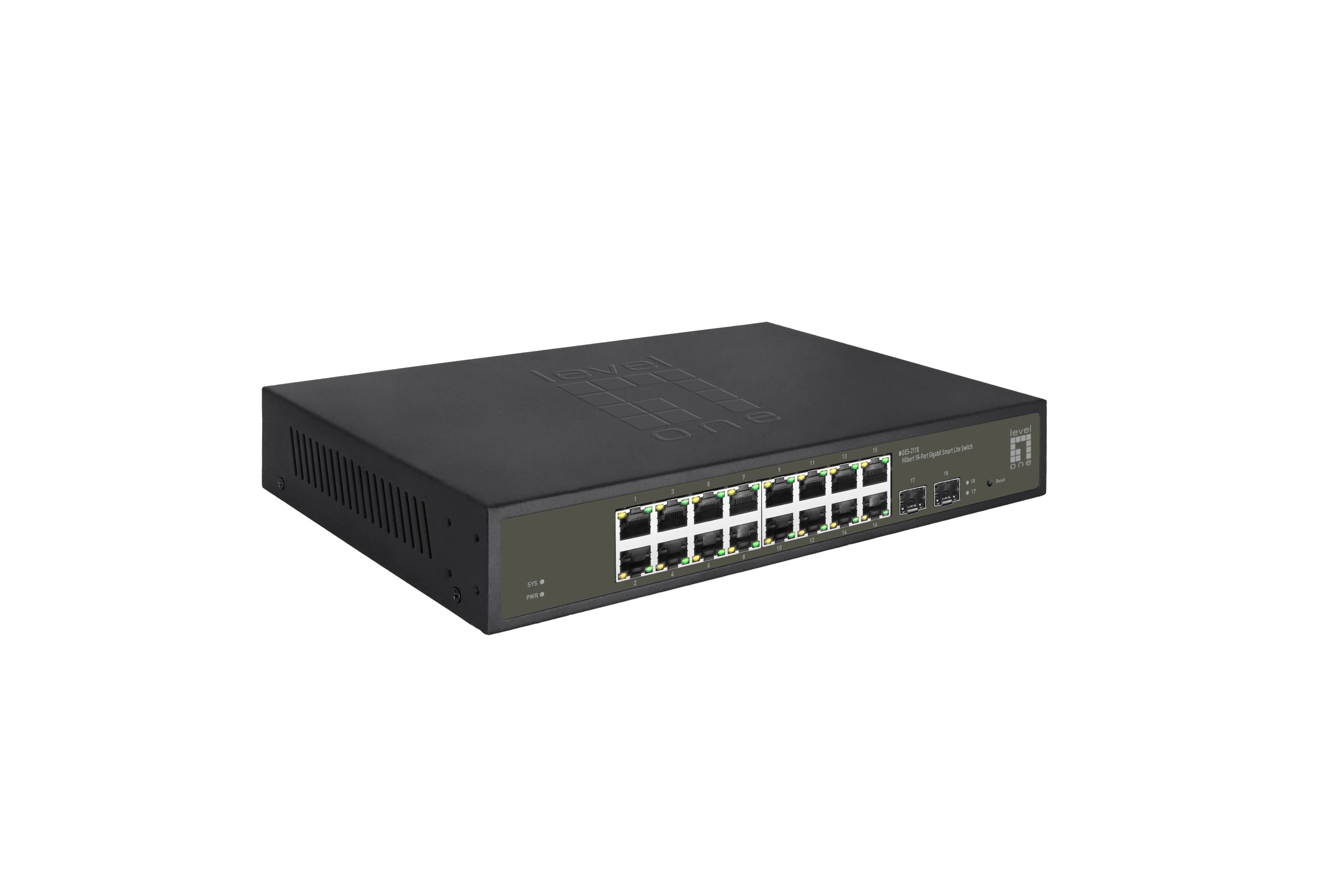 LevelOne Hilbert 18-Port Gigabit Smart Lite Switch - 16 x Gigabit RJ45 - 2 x Gigabit SFP - Managed - L2 - Gigabit Ethernet (10/100/1000)