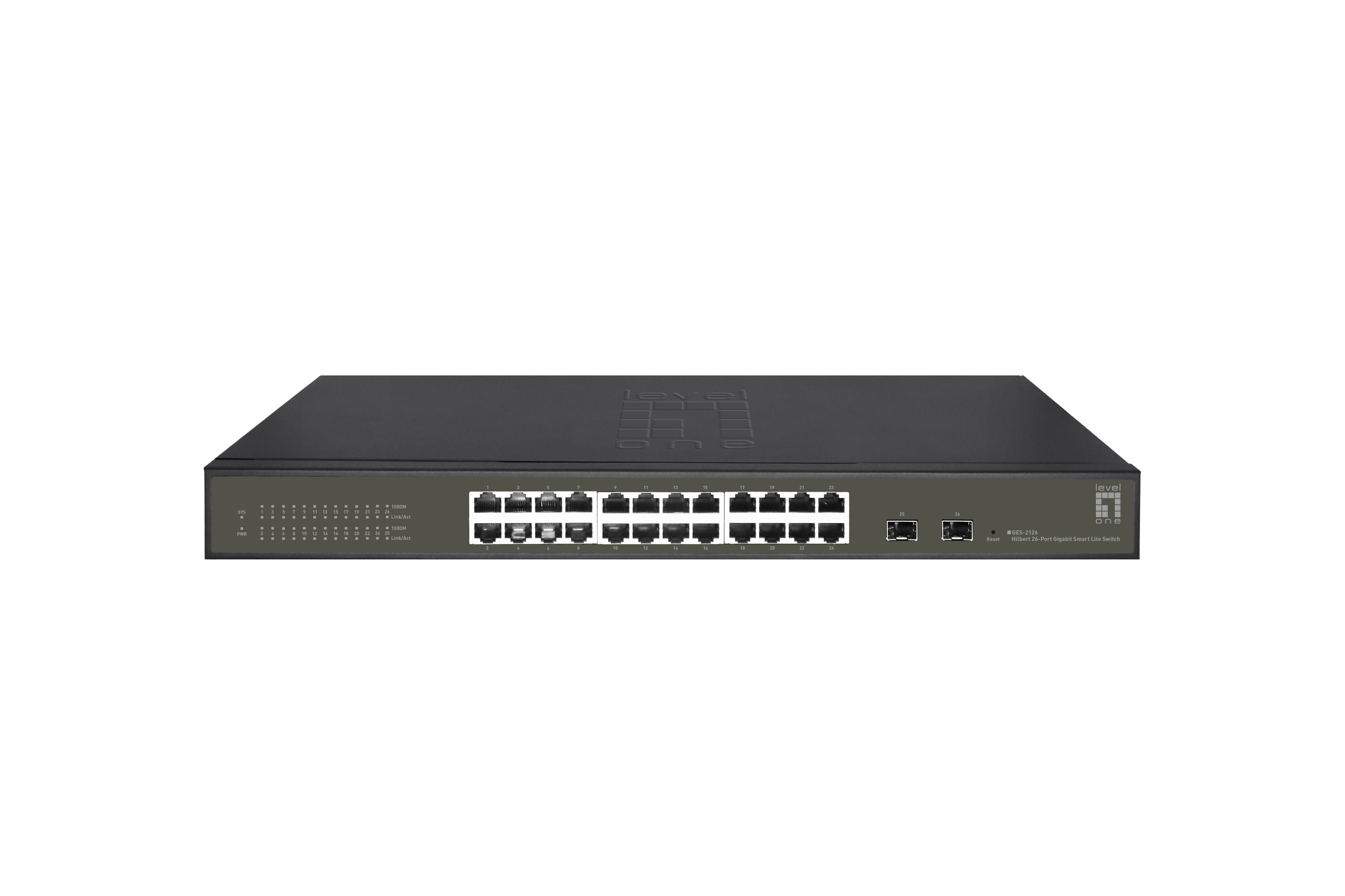LevelOne Hilbert 26-Port Gigabit Smart Lite Switch - 24 x Gigabit RJ45 - 2 x Gigabit SFP - Managed - L2 - Gigabit Ethernet (10/100/1000)