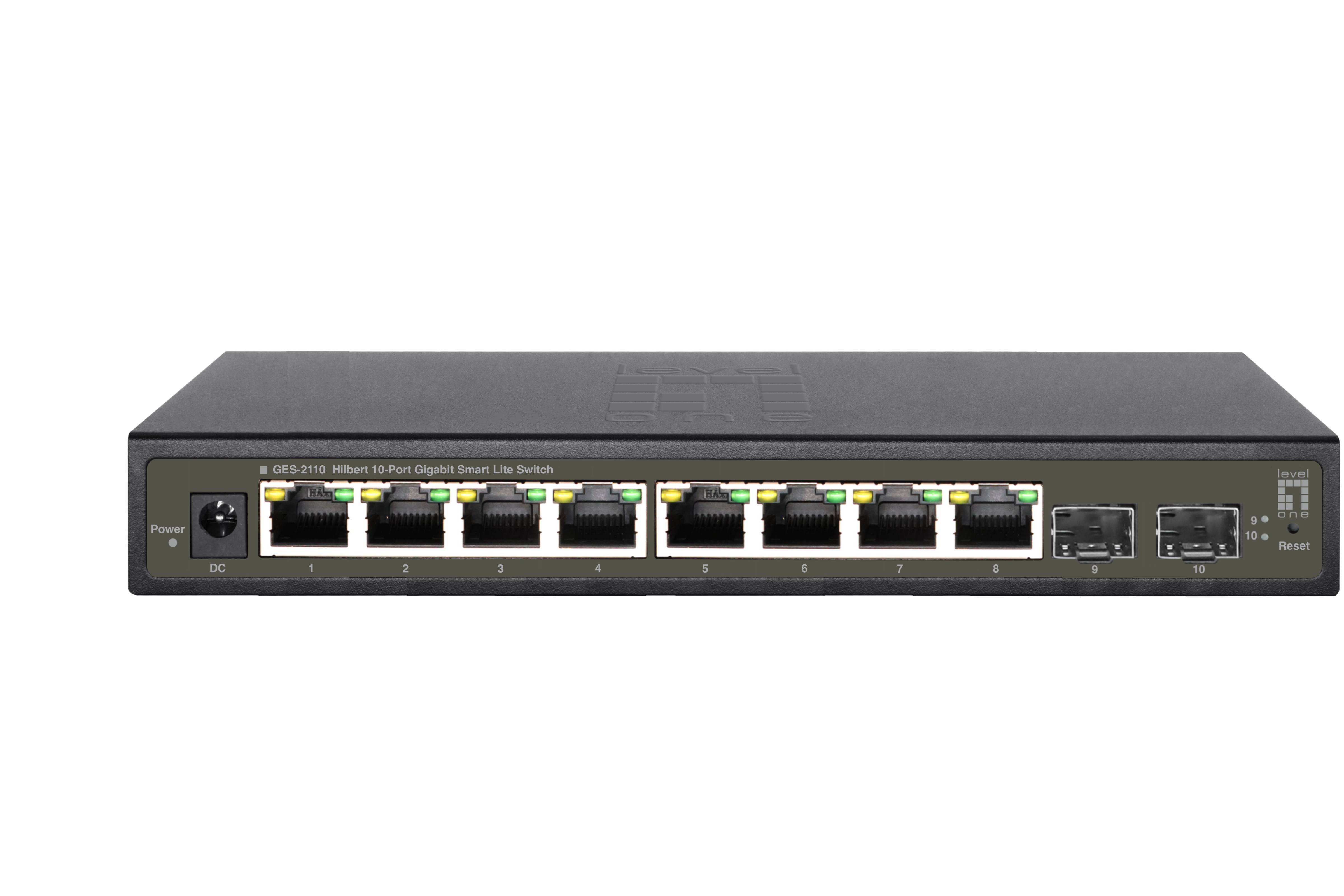 LevelOne Hilbert 10-Port Gigabit Smart Lite Switch - 8 x Gigabit RJ45 - 2 x Gigabit SFP - Managed - L2 - Gigabit Ethernet (10/100/1000) - Vollduplex