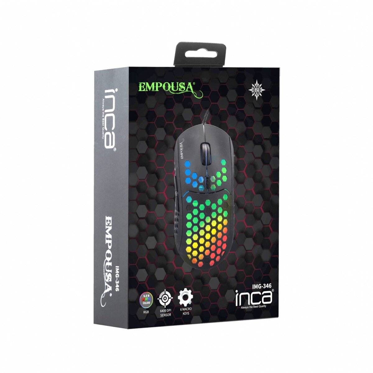 INCA IMG-346 EMPOUSA RGB-Makro-Tasten Professional 6400 DPI 8 Tasten Gaming Maus schwarz