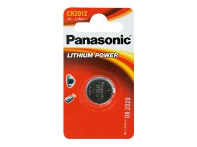 Panasonic CR2012 3V Lithium-Knopfzelle in roter Einzelhandelsverpackung.