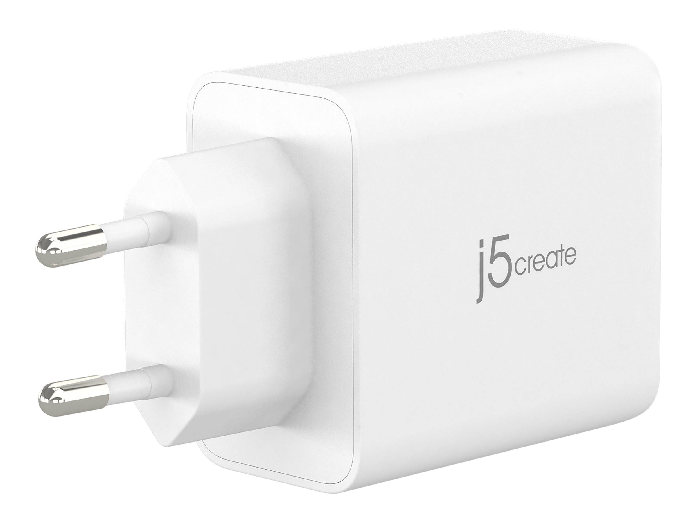 j5create - Netzteil - GaN-Technologie - 65 Watt - 4.5 A - PD 3.0, QC 3.0 - 3 Ausgabeanschlussstellen (USB Typ A, 2 x USB