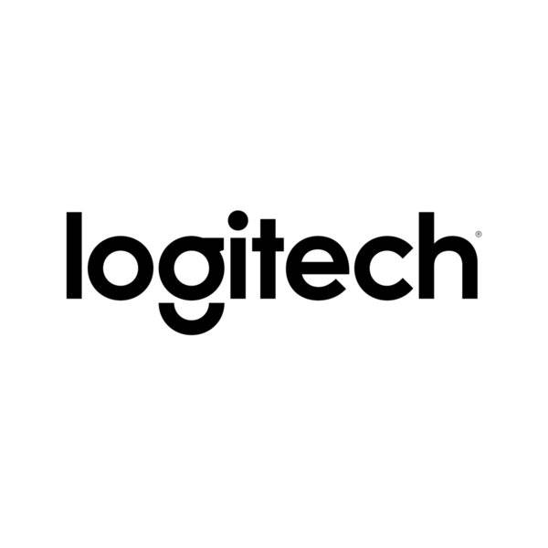 Schwarzes Logitech-Logo auf weißem Hintergrund.