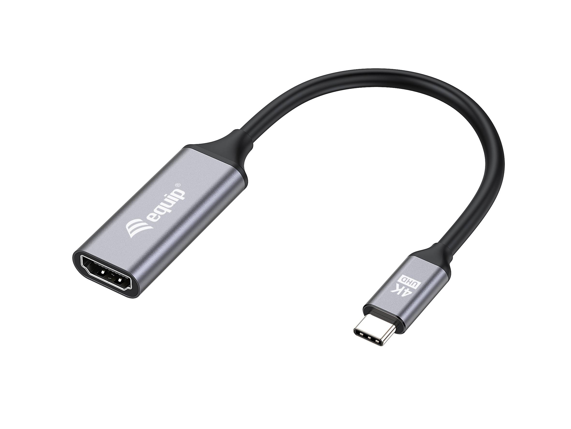 Equip Adapterkabel - 24 pin USB-C männlich zu HDMI weiblich - 15 cm - Grau - unterstützt 4K 60 Hz (3840 x 2160)