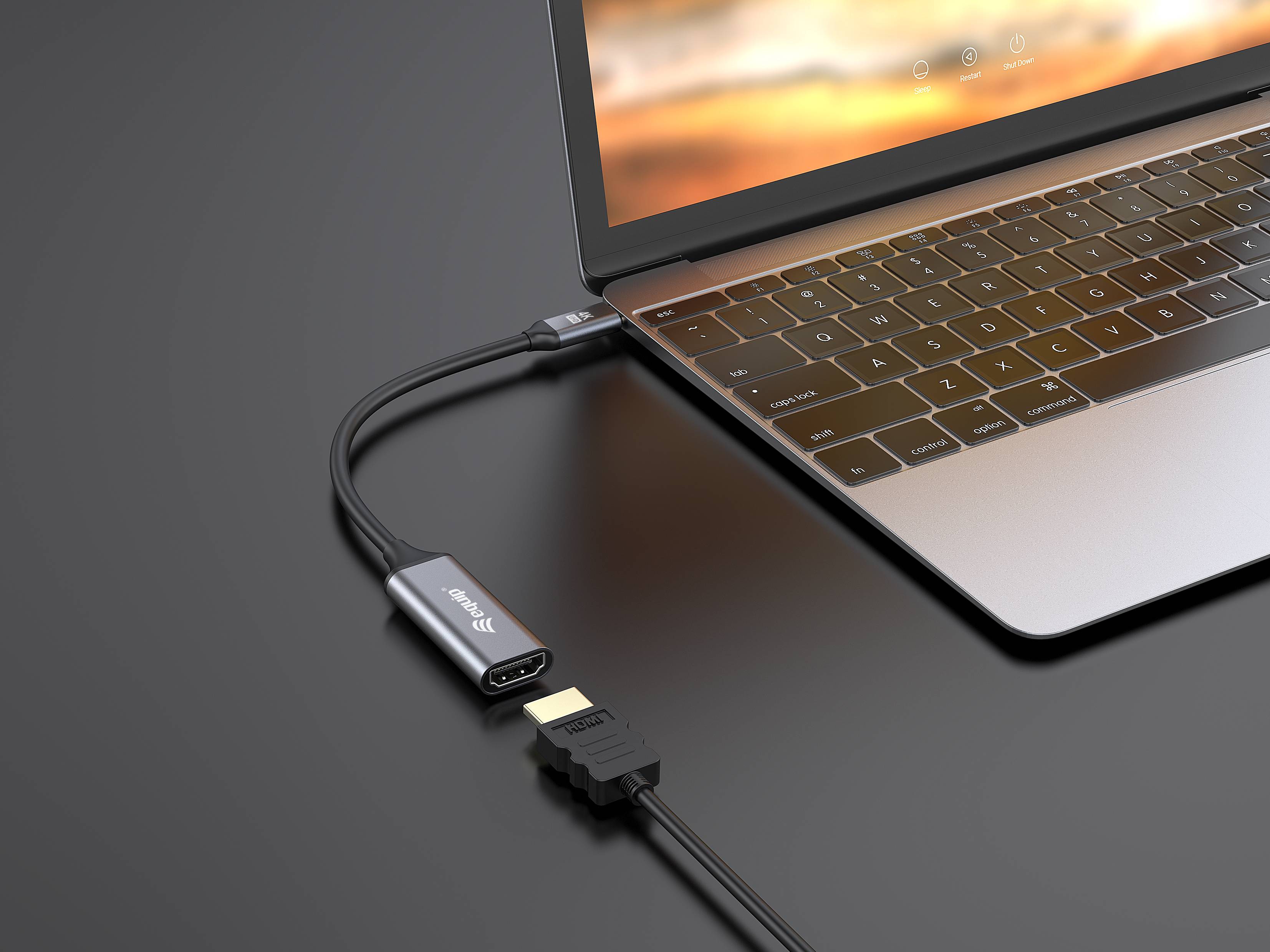Equip Adapterkabel - 24 pin USB-C männlich zu HDMI weiblich - 15 cm - Grau - unterstützt 4K 60 Hz (3840 x 2160)