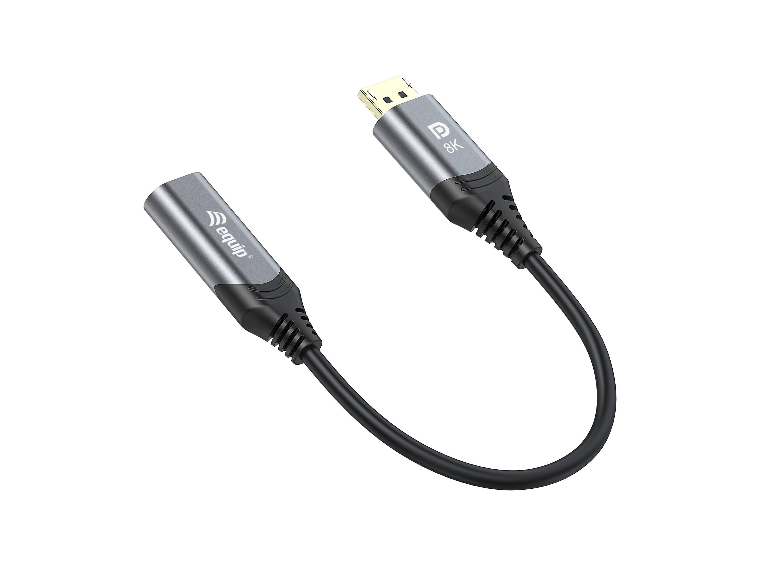 Equip Adapterkabel - DisplayPort männlich zu HDMI weiblich - 15 cm - Grau - 8K60Hz (7680 x 4320)
